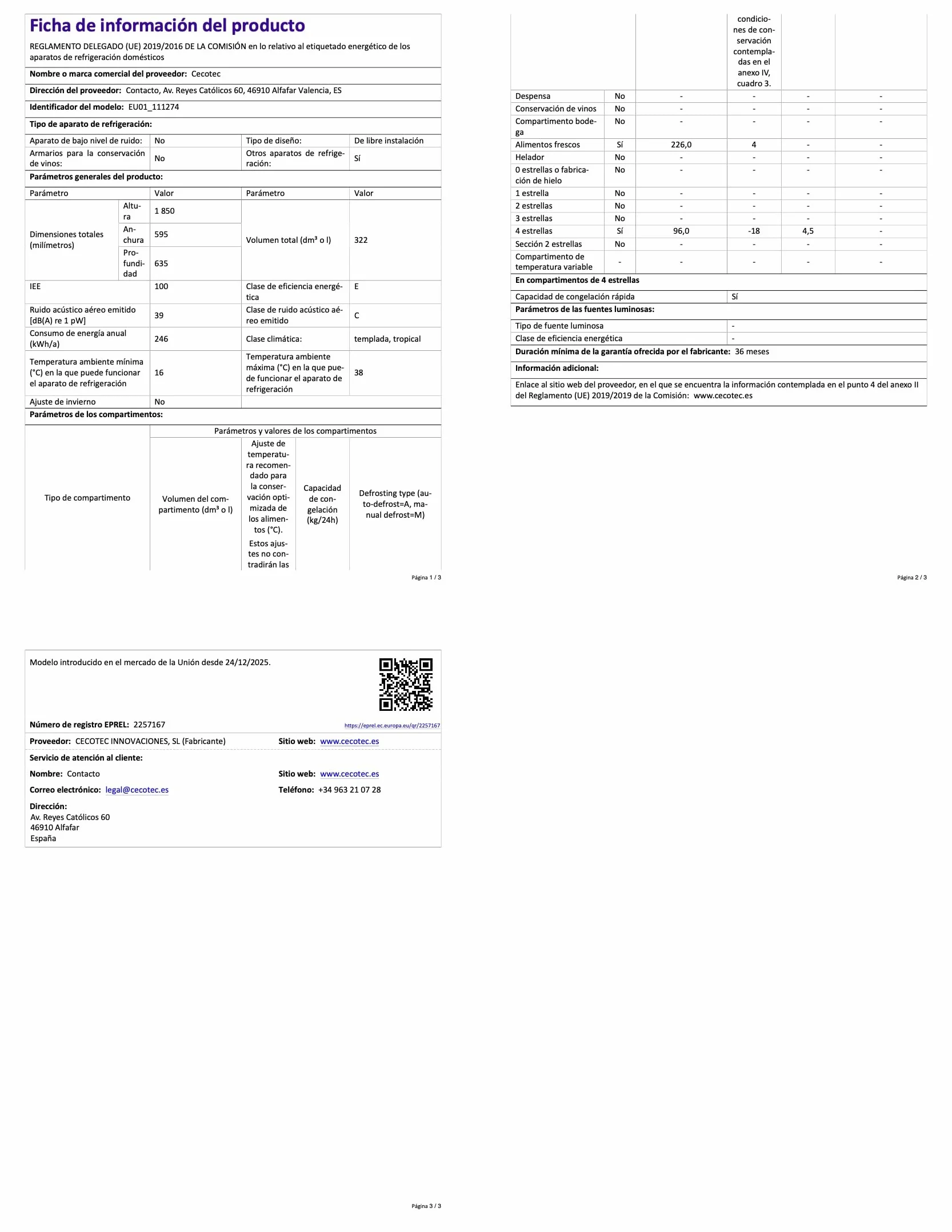 Cecotec Frigorífico Combi Total No Frost de 322L Bolero CoolMarket Combi 322i WD Inox E. 185,5 cm de Alto, 59,5 cm de Ancho, Clase E, Tecnología Multi Airflow, HumidityFlex HUB, LED Interior, Inox
