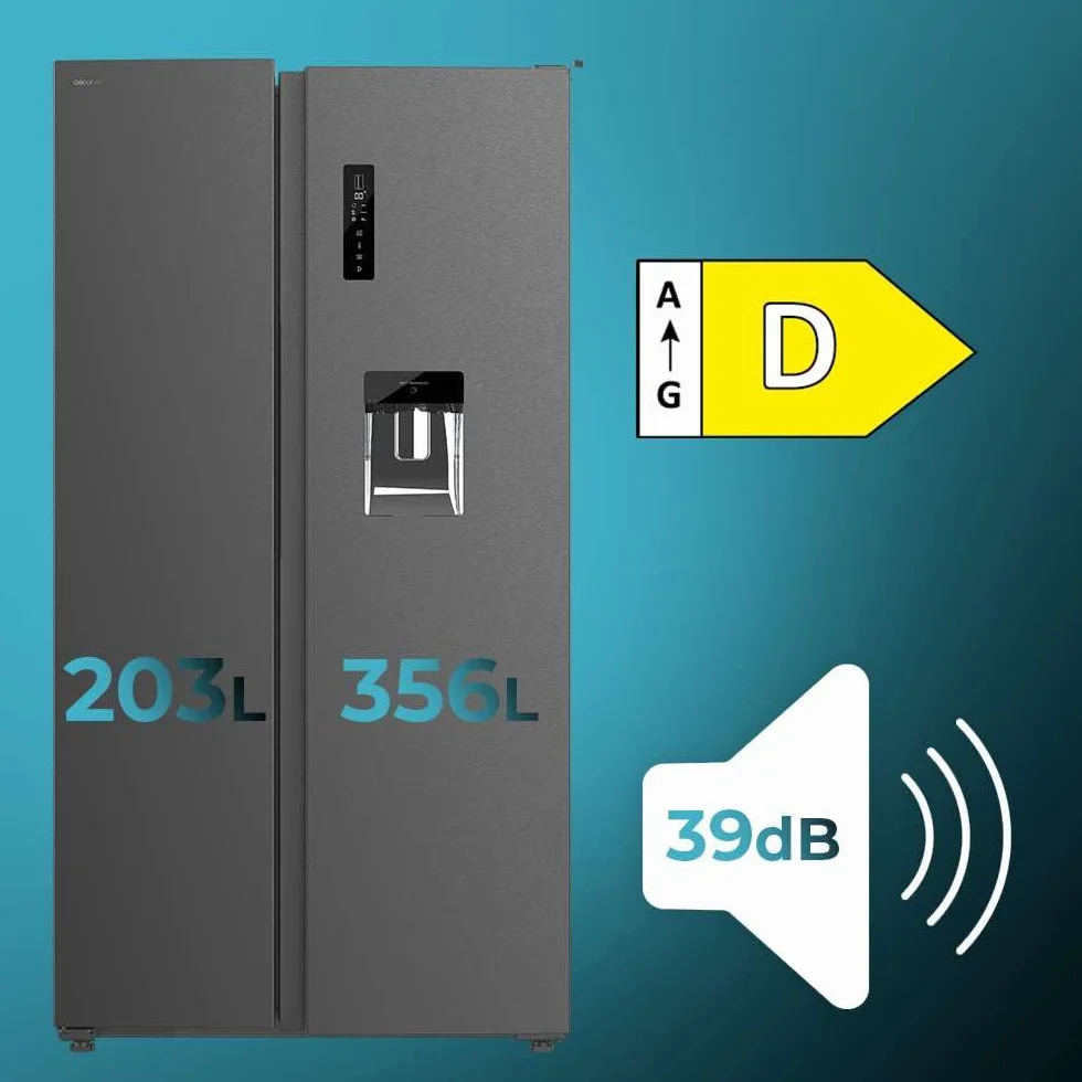 Cecotec Frigorífico Americano de 559 Litros Bolero CoolMarket SBS 562 Dark D. 177 cm de Alto y 90 cm Ancho, Clase D, Sistema Multi Air Flow, Total No frost, Motor Inverter Plus