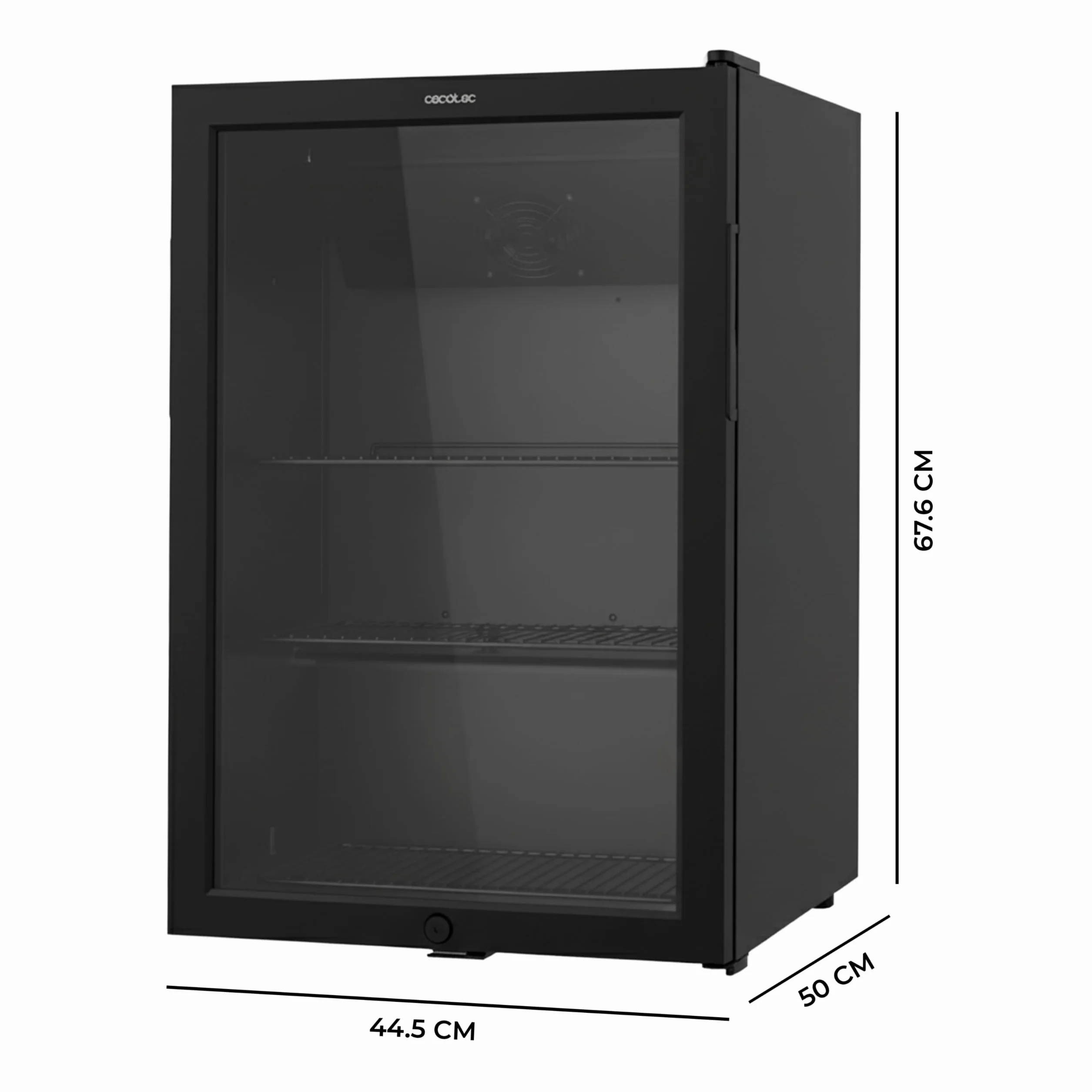 Cecotec Mini Frigorífico con Puerta de Cristal Bolero CoolMarket BC 72 Black, 72 Litros de Capacidad, 44,5 cm de Ancho, 67,8 de Alto, Iluminación LED interior, Temperatura 0ºC a 10ºC