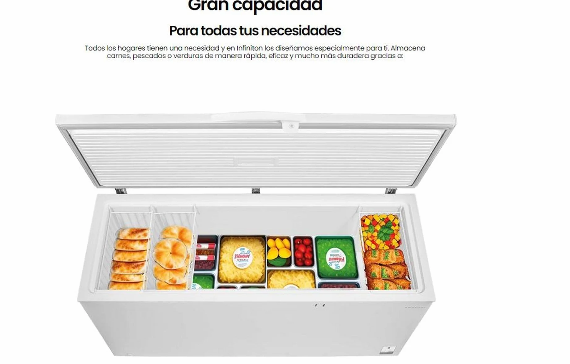 INFINITON Congelador Horizontal CH-70H86WEH, 700 Litros, 188 cm de Ancho, Inverter, FAST FREEZING, Cesto auxiliar de almacenamiento, E, Blanco
