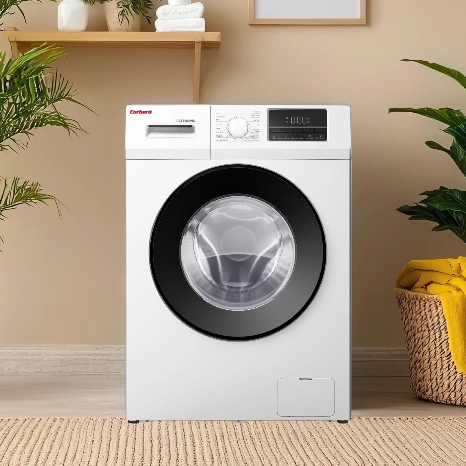 Corbero - Lavadora Carga Frontal Premium10 Kg | CLT1004VIN |1400 Rpm Motor Inverter | 16 Programas con Vapor | Inicio diferido 3-24 Horas | Lavado Rápido | Puerta XXL | E.Energética A | Blanco