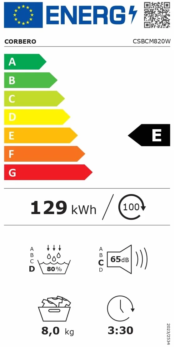 Corberó Secadora Bomba de Calor CSBCM820W 8 Kg 15 Programas Display LED Blanco