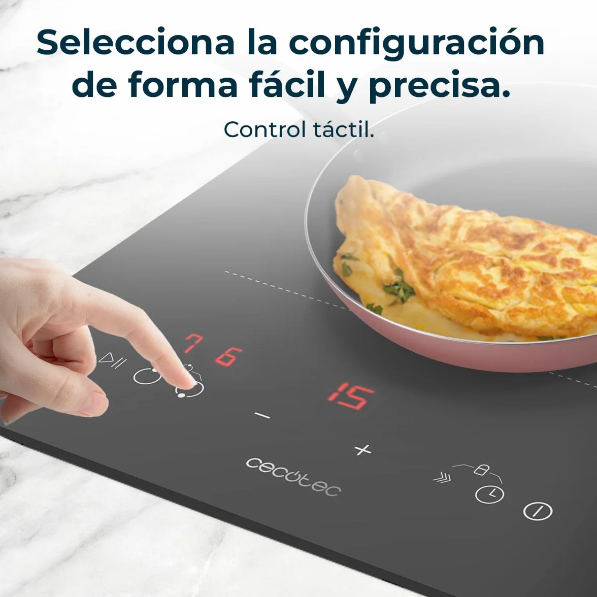 Cecotec Placa de Inducción de 1 Zona Flex Bolero Squad I 2100 Flex. Potencia Máx 3500W, 9 Niveles, Booster, Detector de Sartenes, Stop&Go, Temporizador, Indicador Residual de Calor, Kid Lock