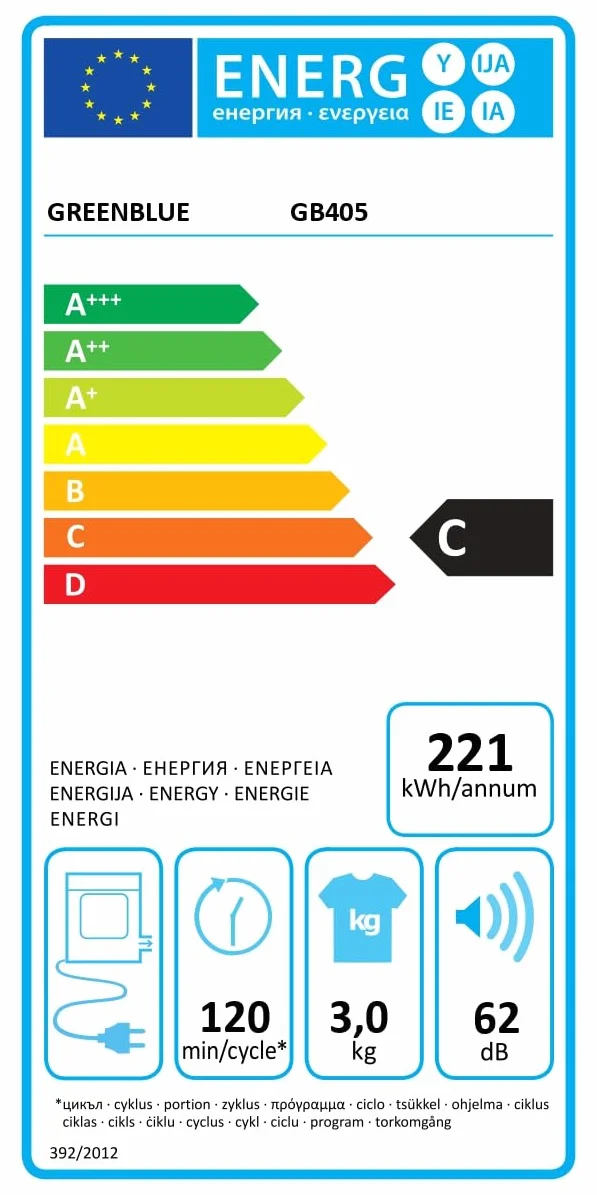 Green Blue GB405 Secadora de Ropa hasta 3kg | Secadora Eléctrica 830W de Evacuación | Independiente o de Pared Cinco Programas de Secado (Secadora GB405 + 4x Filtro)
