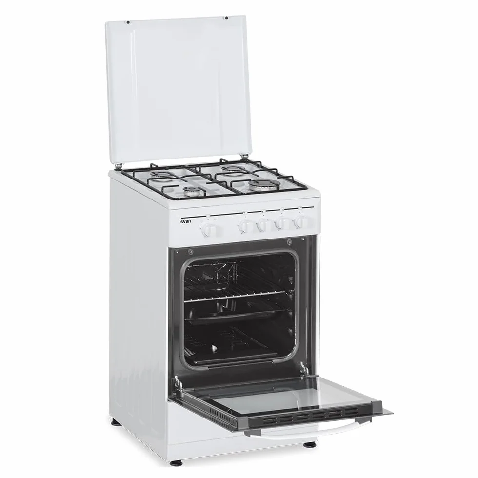 Svan Cocina de Butano con Horno con Grill 55 L SKG4500TM - 4 Zonas de Cocinado, Kit Conversión Gas Natural, Acabado en Esmalte Blanco