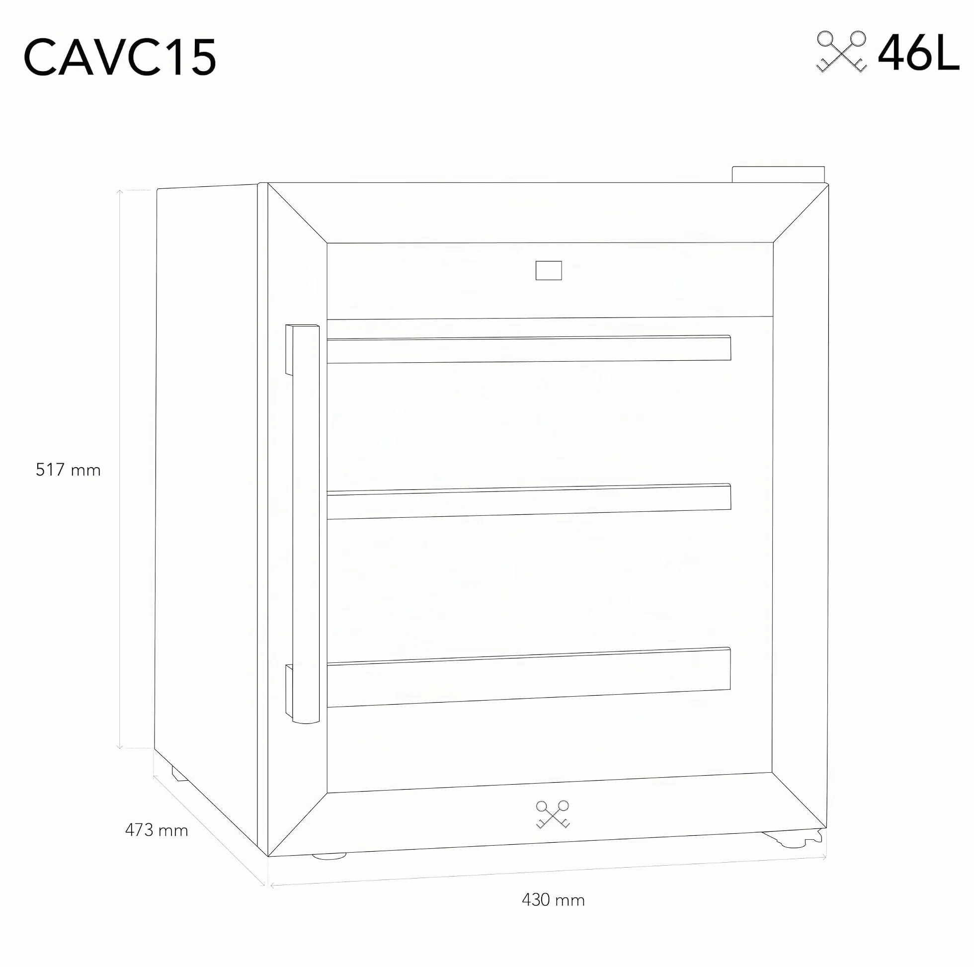 Les Petits Champs Vinoteca 15 botellas CAVC15 46L, Puerta acero inoxidable, Anti-UV, Sistema termodinámico, Regulable de 4°C a 18°C, Silenciosa, Iluminación LED, 2 estantes