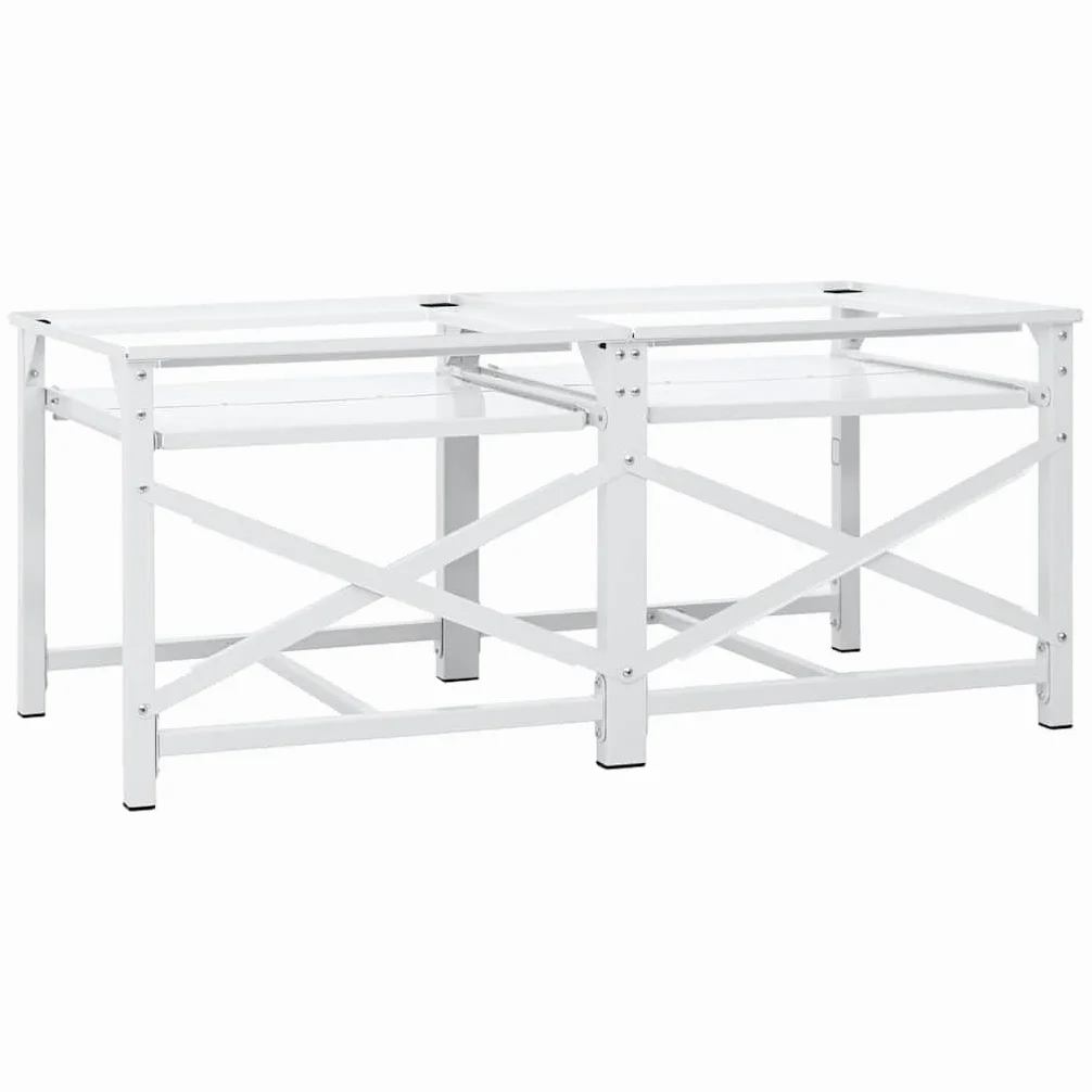 Soporte para lavadora de acero blanco 120 x 56 x 52 cm con 2 estantes y almohadillas antideslizantes de 200 kg para accesorios de lavadora