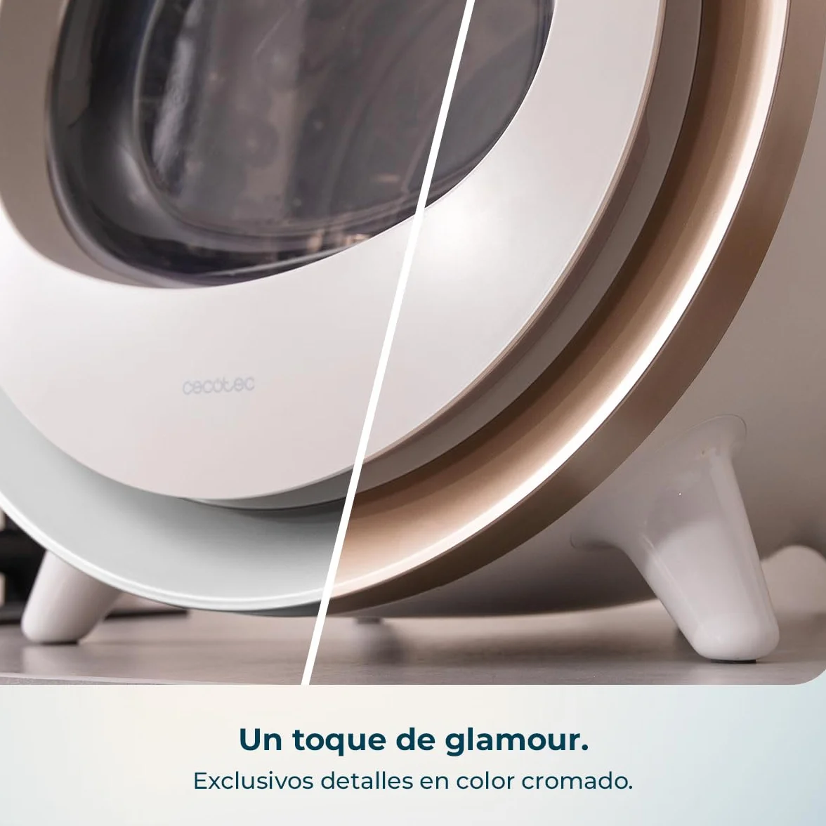 Cecotec Secadora Compacta Evacuación 3Kg Bolero DressCode Dry 3500V Gold. 8 Programas, Secado Automático Inteligente, Control Touch, Función UV Care, Tambor Inox, Antiarrugas, Blanco y Oro Cromado