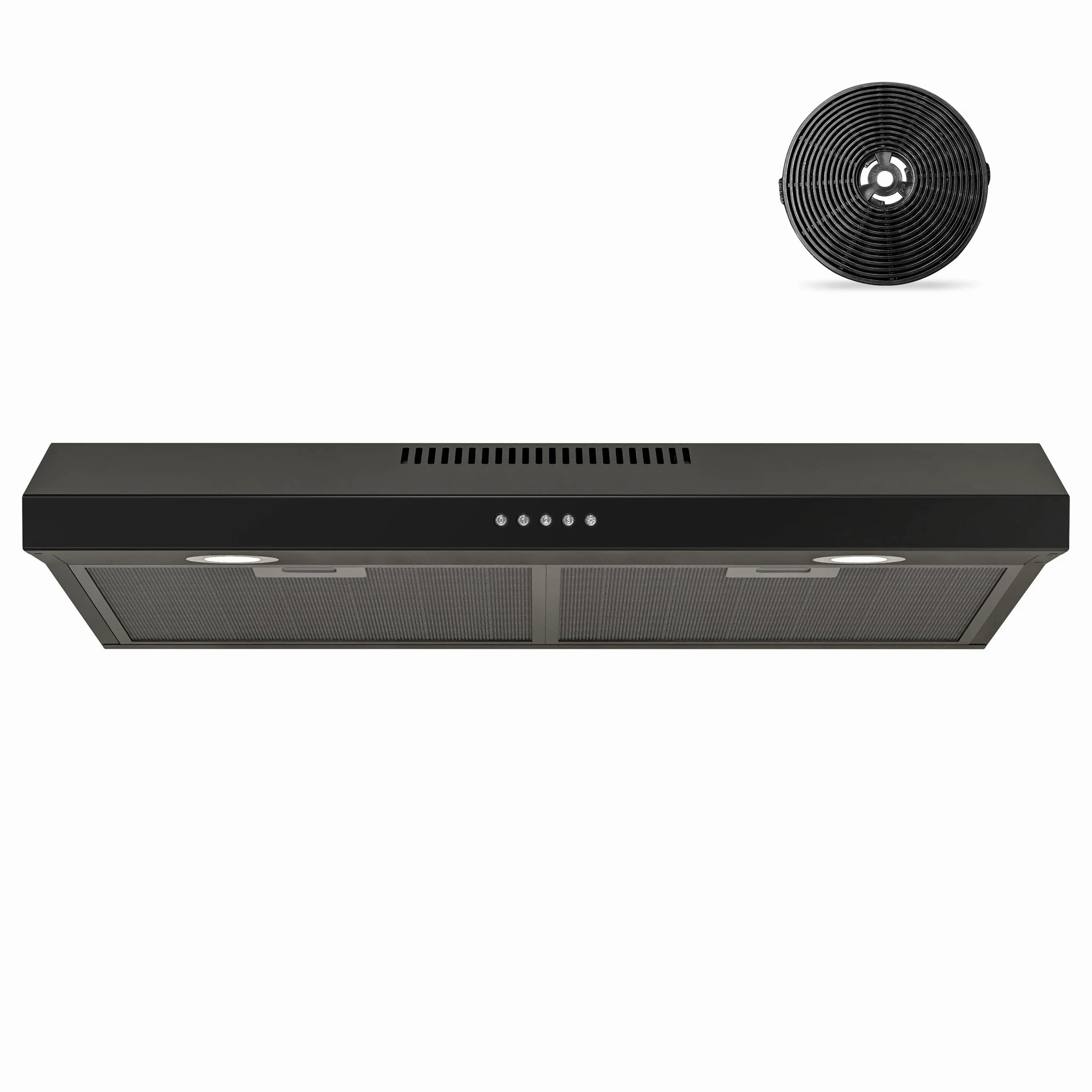 FIREGAS - Campana extractora negra de 30 pulgadas debajo del gabinete, campana de cocina convertible sin conductos, 300 CFM, ventilador de escape de 3 velocidades, motor DC sin escobillas, rejillas de