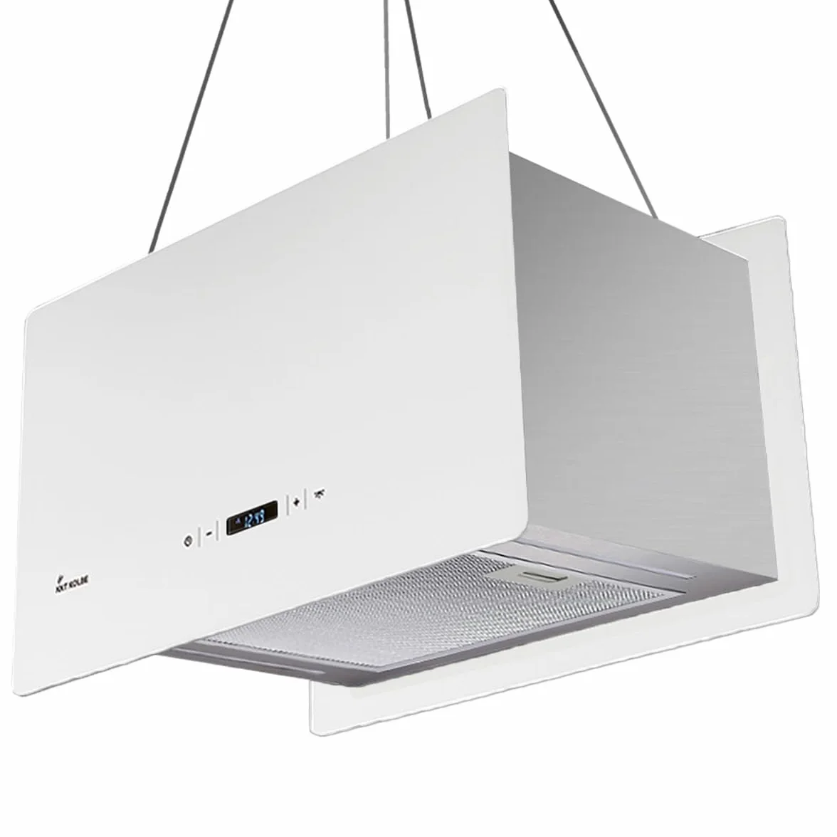 Campana Extractora 60 cm | Campana Isla | acero inoxidable | vidrio bianco | Funcionamiento táctil | CUBE60W