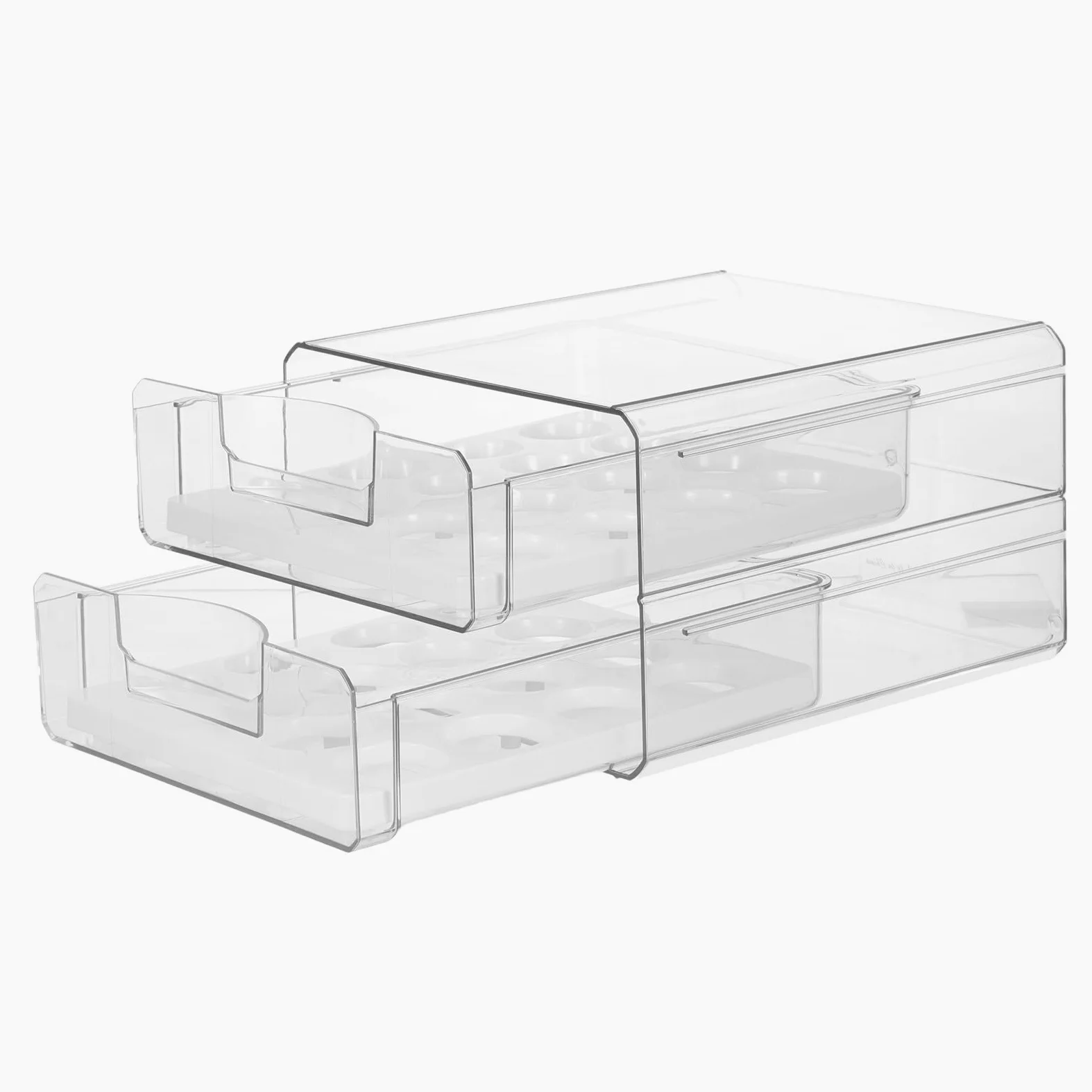 Huevera Transparente para Refrigerador de Plástico 2 Cajones, 32 Huevos | Doble Capa Orificios, Apilable y Deslizable, para Cocina y Frigorífico