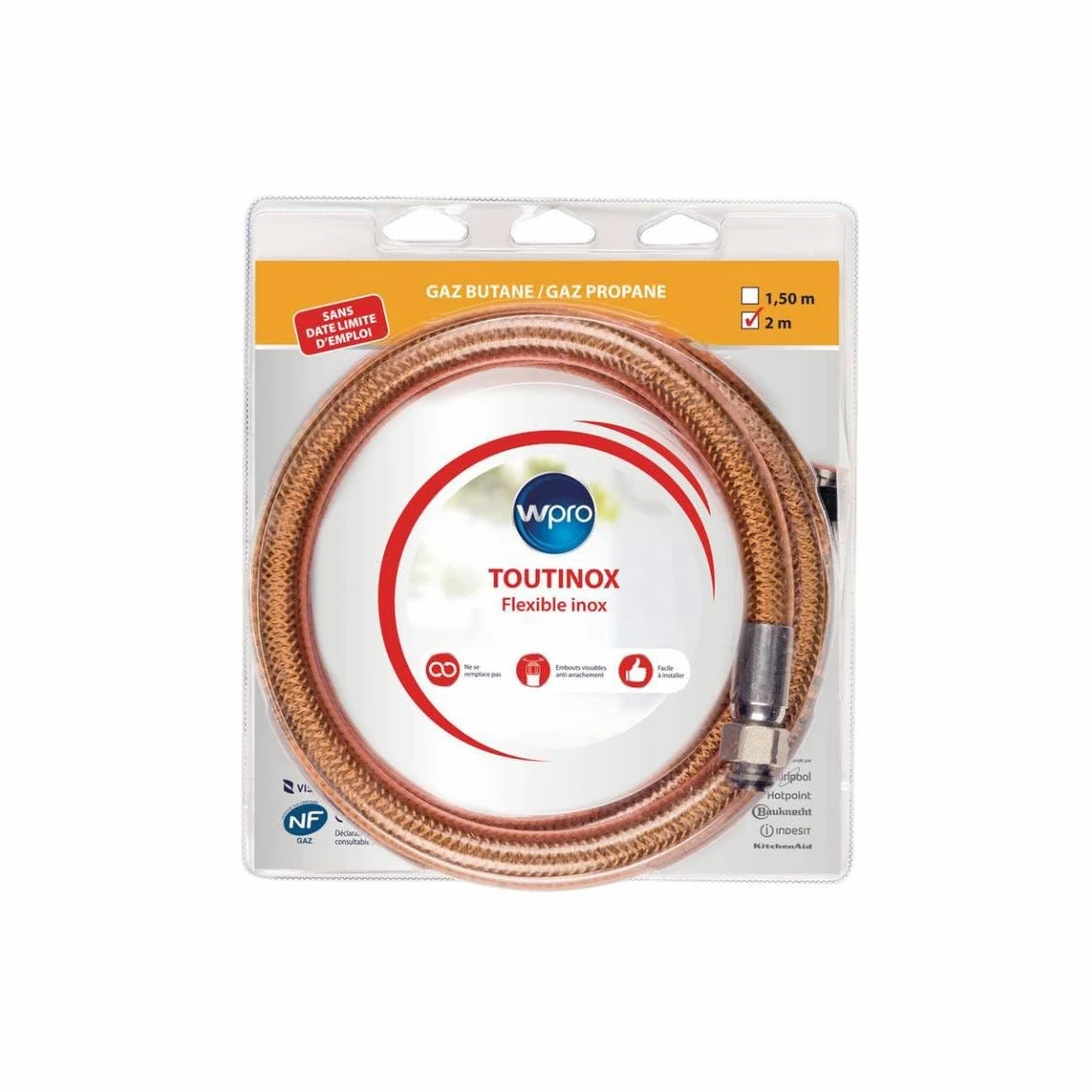 Manguera de gas Butane-propano TODO INOX 2000 mm Horno, estufa 48400000335 Whirlpool