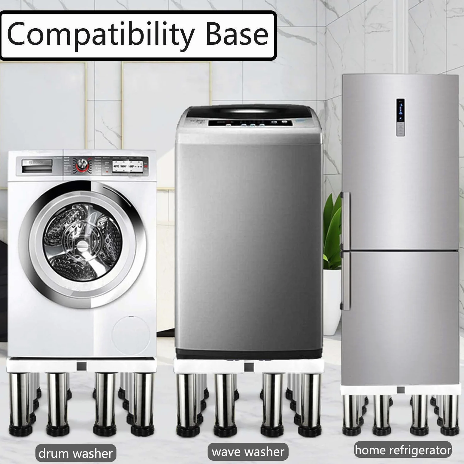 Soporte ajustable para lavadora, soporte resistente para lavadora de refrigerador, secadora, altura y ancho ajustables, fácil instalación