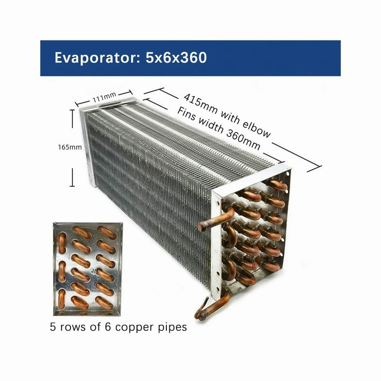 Condensador Para Refrigerador Tubo De Cobre | Condensador De Disipación De Calor Enfriado Por Aire Con Aleta De Aluminio(5x6x360)