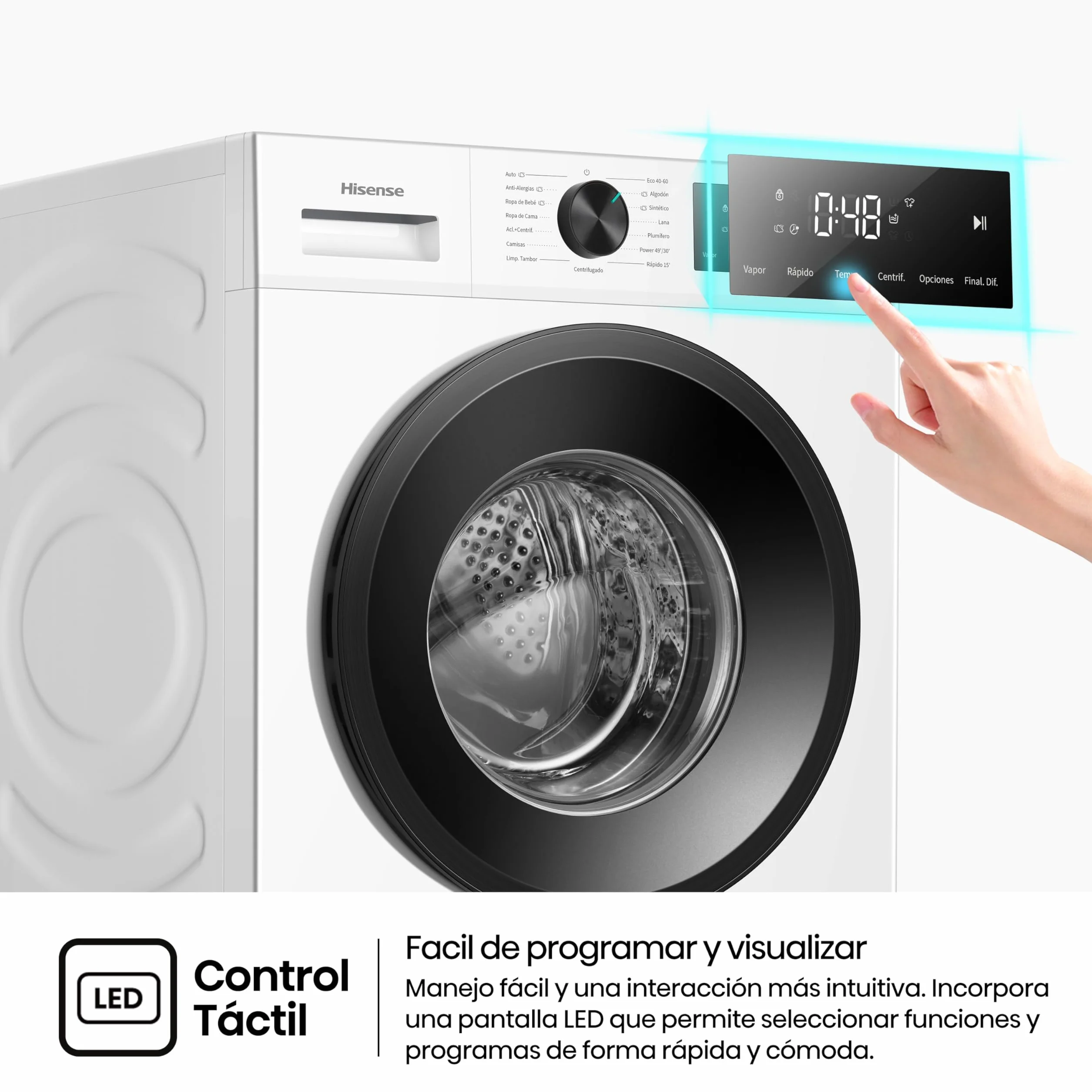 Hisense WF1I1142BWL - Lavadora 11 Kg, 1400 rpm, Clase A, Fondo 59cm, Lav. Power 49’ y Rápidos 30' y 15', Dispensador Automix, Lavado Auto Wash, Antiarrugas, iFit™ Fondo Optimizado, Vapor 99,9%, Blanco