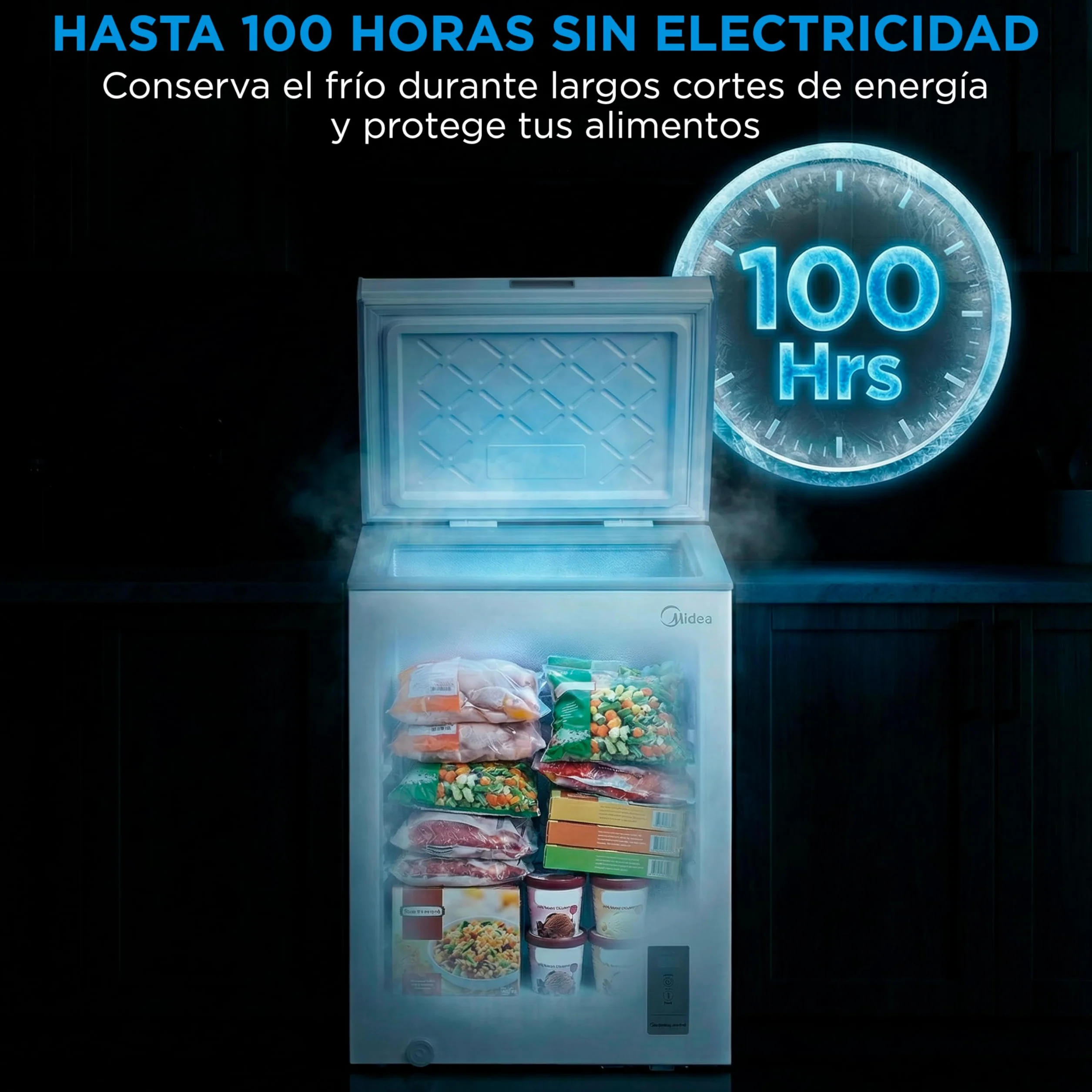 MIDEA Congelador Horizontal 143L Inverter Convertible Frigorífico Silencioso 37dB Bajo Consumo