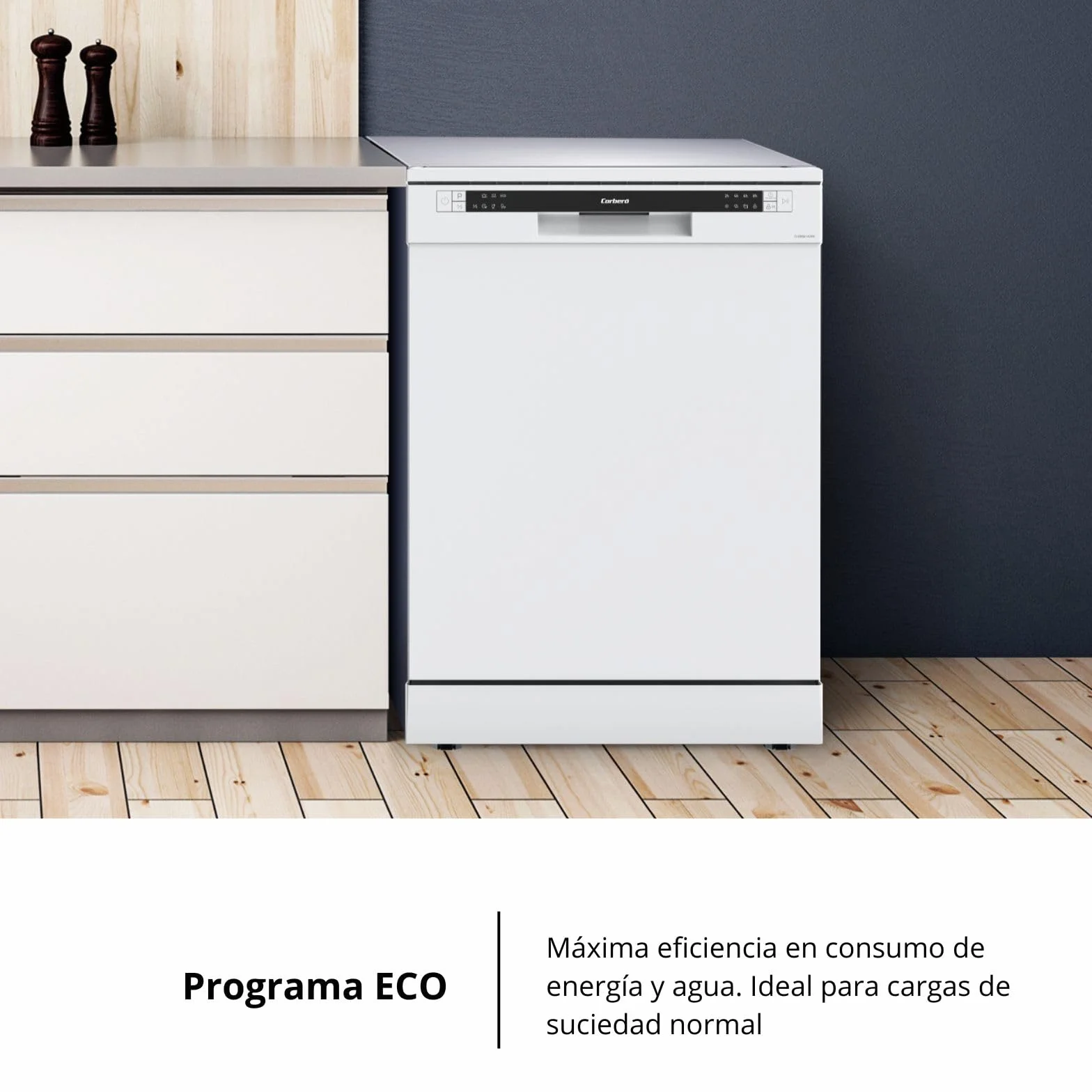 Corberó - Lavavajillas Gama Excellence | CLVM861424W | 14 Servicios | 6 Programas, 4 Temperaturas, Indicadores LED, Inicio Diferido, 3ª Bandeja, Función Media Carga | Blanco