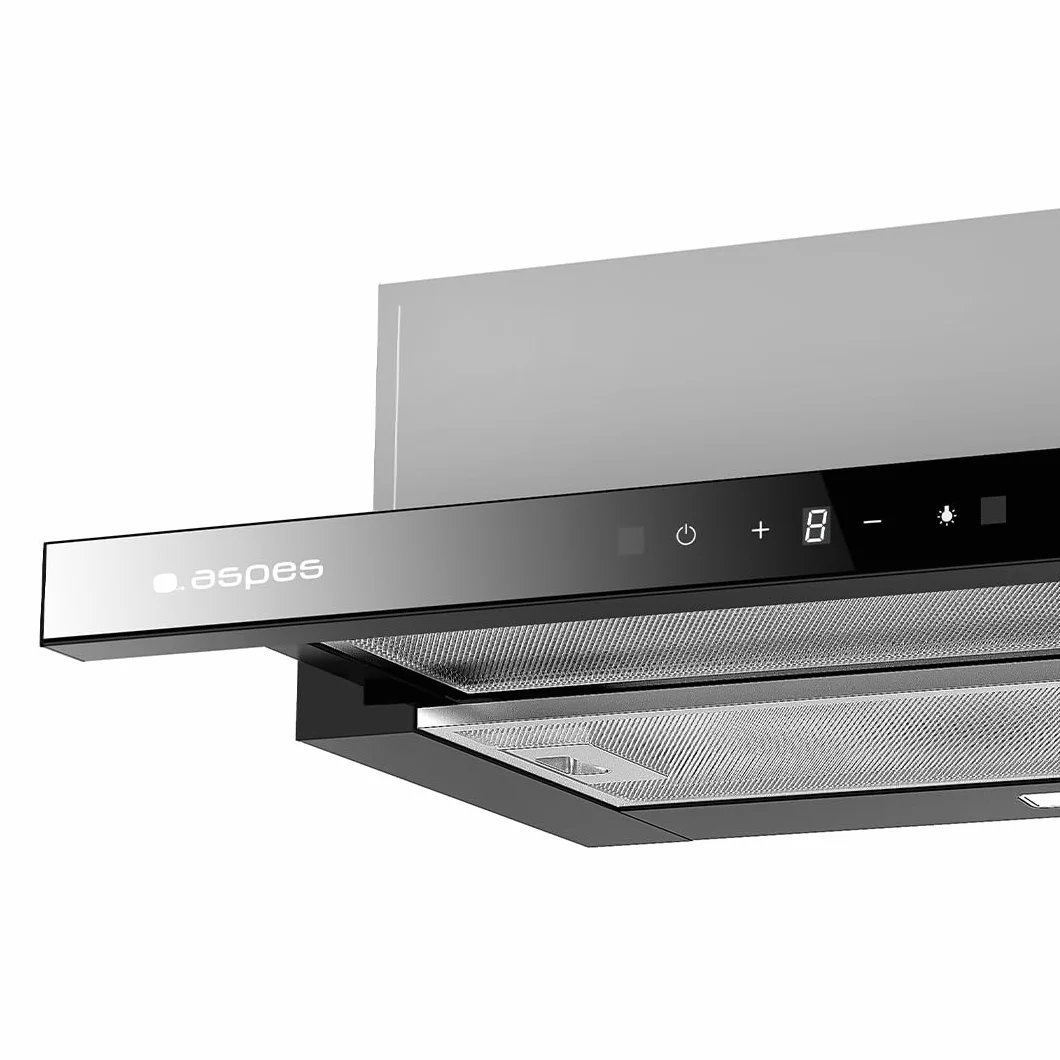 Aspes Campana Extractora Telescópica 60cm, Cristal Negro, ACPE602ADX. Potencia 372m3/h, 3 Velocidades, 2 Filtros, 65 dB Nivel Sonoro, Control Táctil, Filtro apto para Lavavajillas