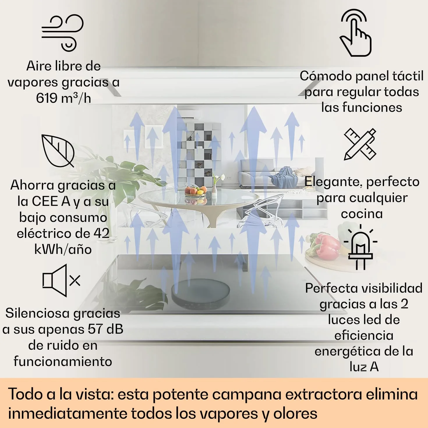 Klarstein Campana Extractora Empotrable 90 cm 230W 620m³/h Silencioso
