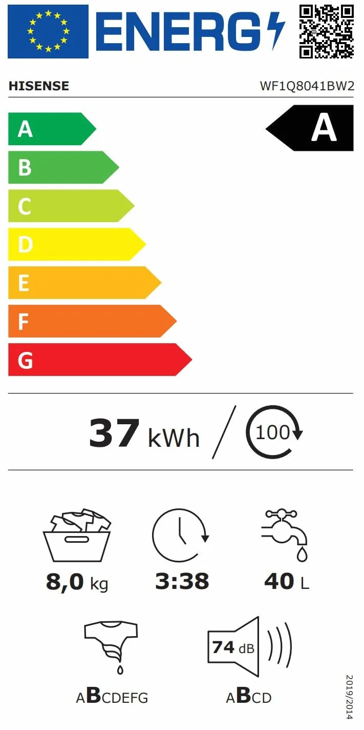 Hisense Lavadora 8 Kg 1400 rpm Clase A 85x60 cm Blanco Vapor 99,9% Inverter