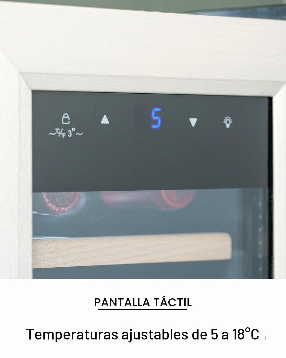 Kalamera Nevera pequeña para vino, 5 – 18 °C, compresor, 12 botellas, almohadillas de madera extraíbles, 35 litros, KRC-35FCSS Vinoteca