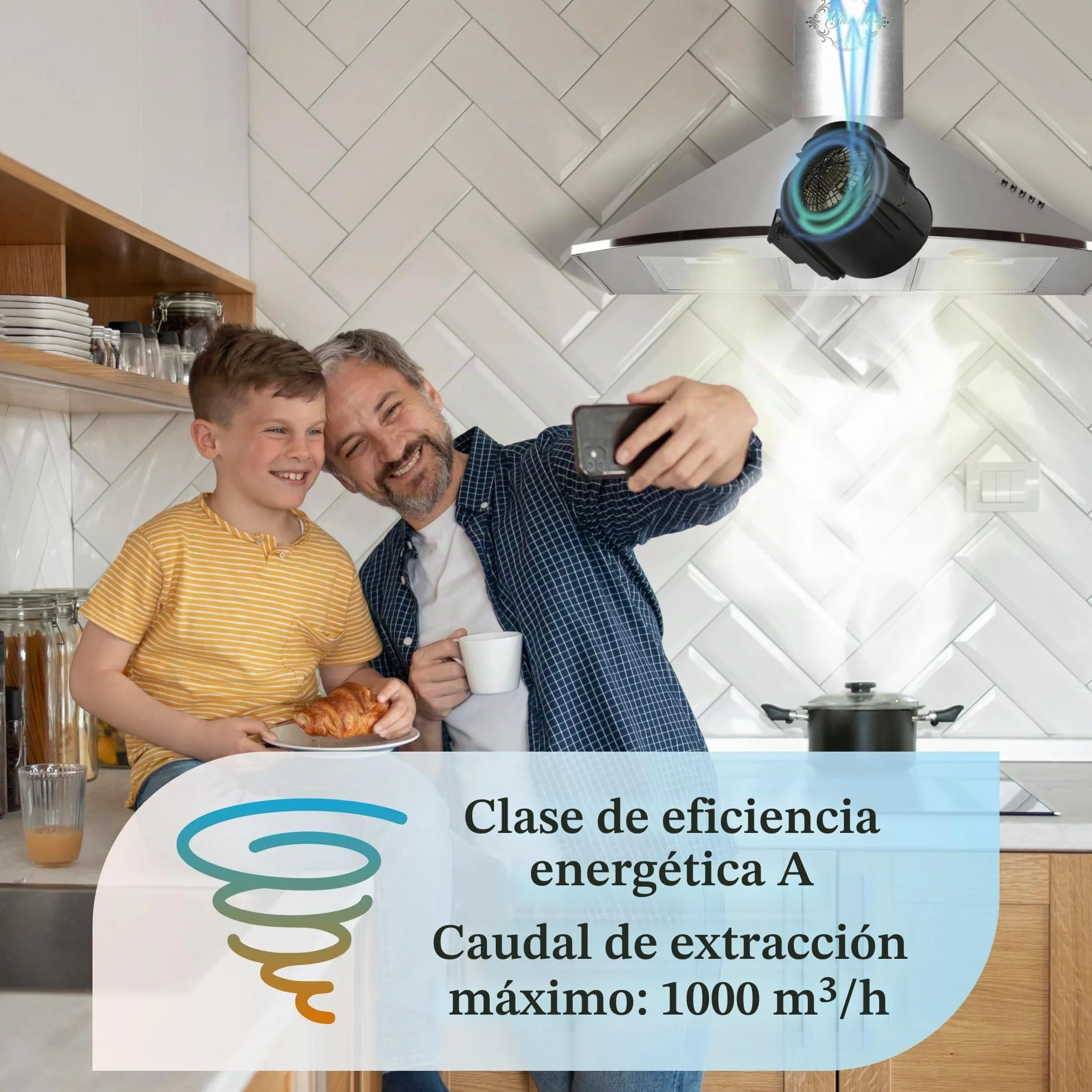 Gurari 046 IS Campana Extractora de Pared 90 cm • 1000 m³/h • Lujo • 3 Velocidades • LED • Acero Inoxidable • Recirculación Posible