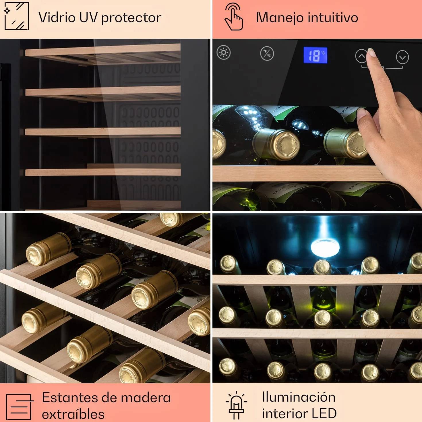 Klarstein Frigorífico para vino y bebidas, frigorífico estrecho de 1 zona, con puerta de cristal, refrigerador para bebidas independiente, frigorífico para vino pequeño, refrigerador de vino con