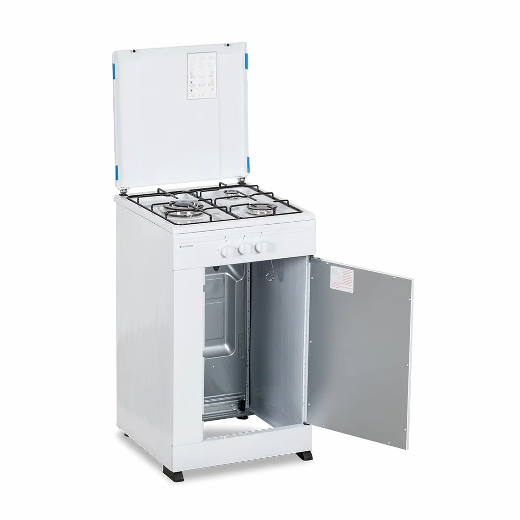 Aspes Cocina Gas Butano 3 Zonas de Cocción, Blanco AKG3500PB. Control Manual, Quemador WOK triple llama, Compartimento Bombona, Tapa Abatible