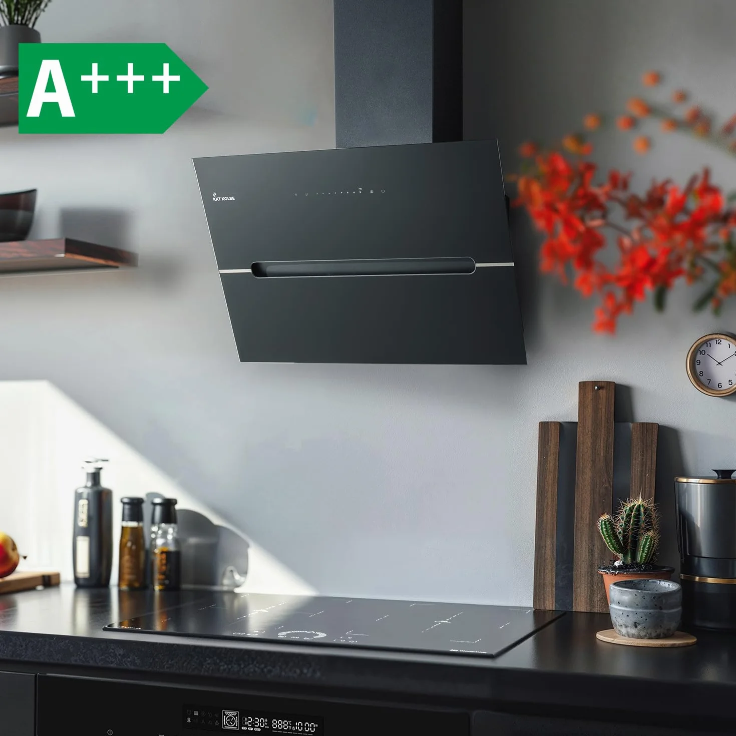 KKT KOLBE campana extractora de 60 cm | 782 m³/h Descarga de ingresos de urinación | Sin cabeza | Montado en pared | Vidrio negro | Smart WiFi App WLAN | Iluminación LED RGB | EC6005SM