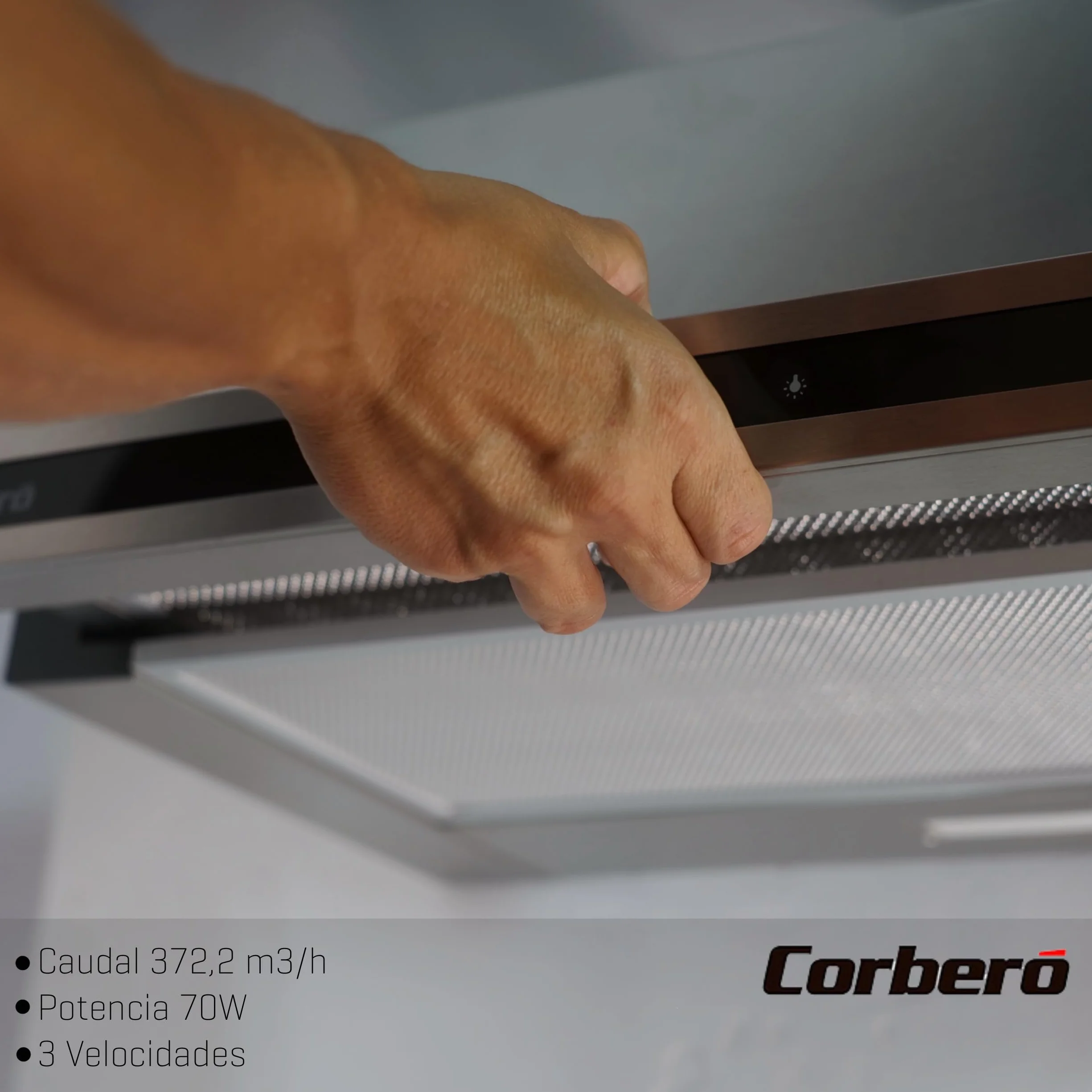 Corberó - Campana Extractora Telescópica 60 cm | MAKALU640X | 372.5 m3/h | 65db | 71.5W | 3 Velocidades | Luz LED | 2 Filtros Aluminio+ Filtro Carbon | Inox-Negro