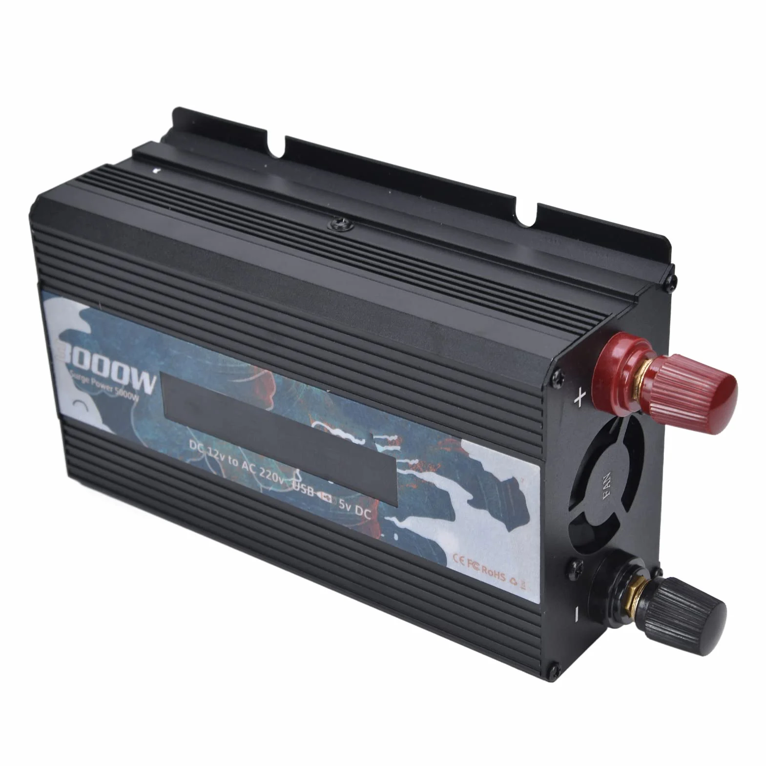 Inversor de Corriente Onda Sinusoidal Pura 300W 12V a 220V Convertidor Potencia Multifuncional para Hogar RV Camión Inversor Eléctrico Batería Energía Solar Inversor Portátil Negro