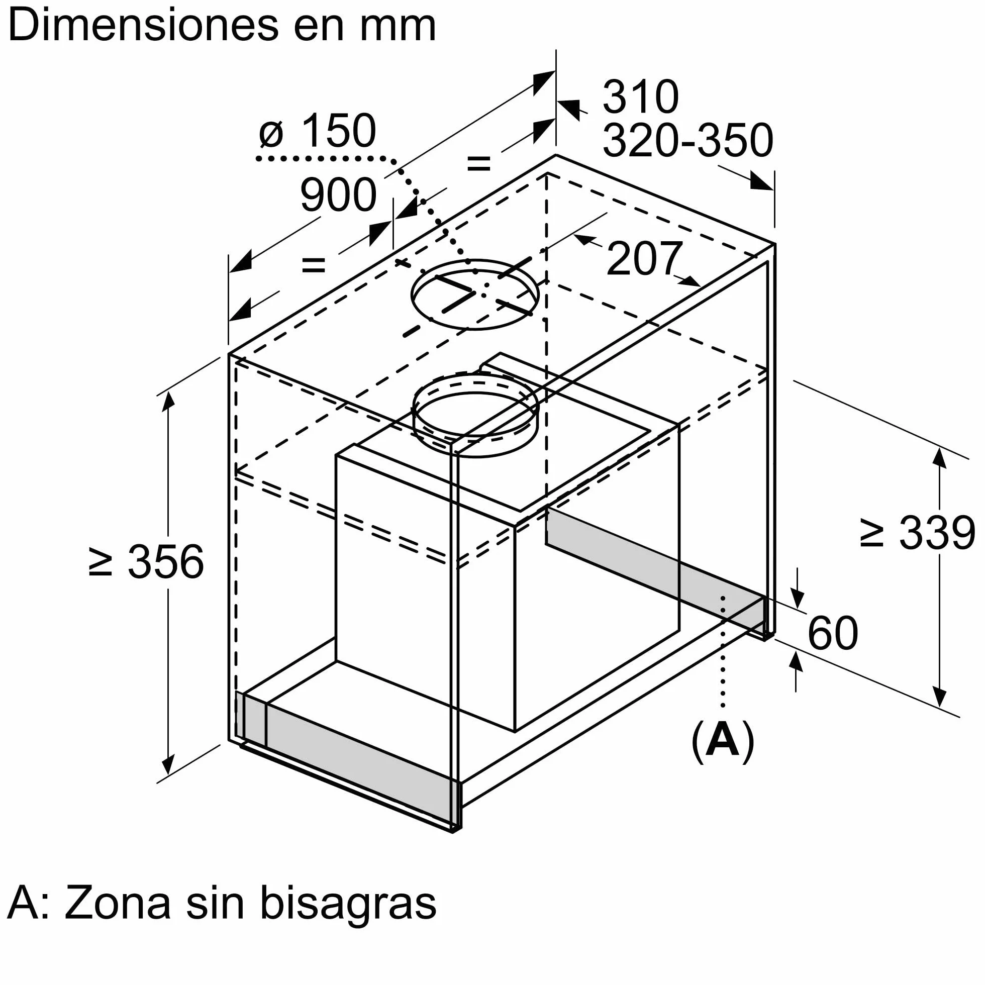 Balay – Campana Extractora Decorativa Integrable, 90 cm de ancho, 3 potencias de extracción, Instalación en Salida de Humos o Recirculación, Acero Inoxidable, 3BD896MX