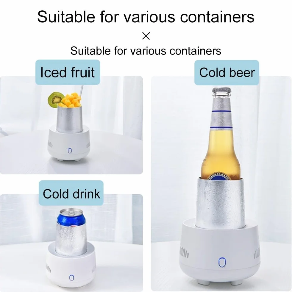 Taza de refrigeración y enfriador de tazas para oficina y hogar, uso en escritorio, para agua, leche, vino, cerveza, cola, latas, bebidas, viajes, disfruta de bebidas frías en cualquier lugar