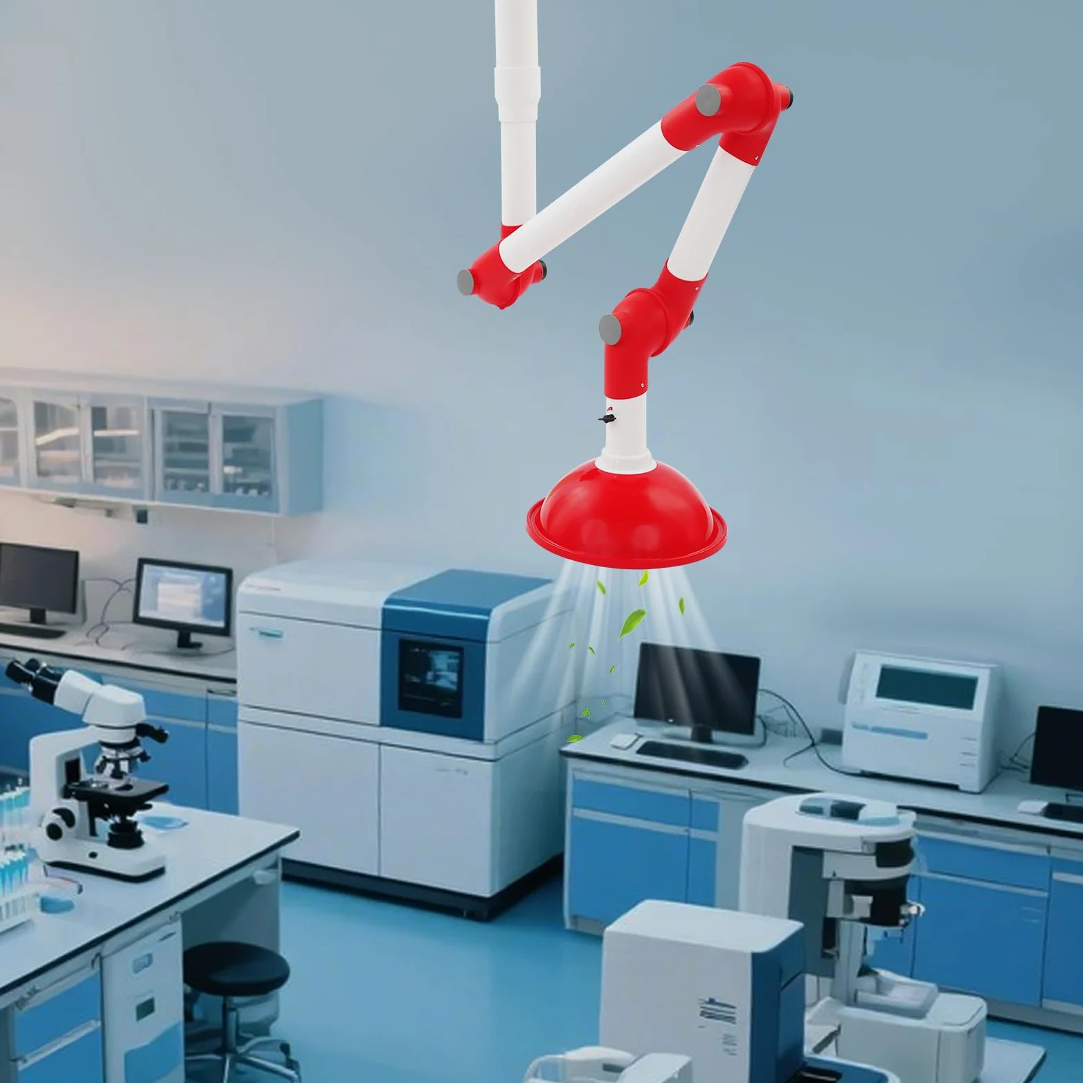 Campana Extractora de laboratorio universal con válvula ajustable,Campana de extracción giratoria 360° de polipropileno y aluminio con 375mm abertura de campana,para la ventilación de gases de escape