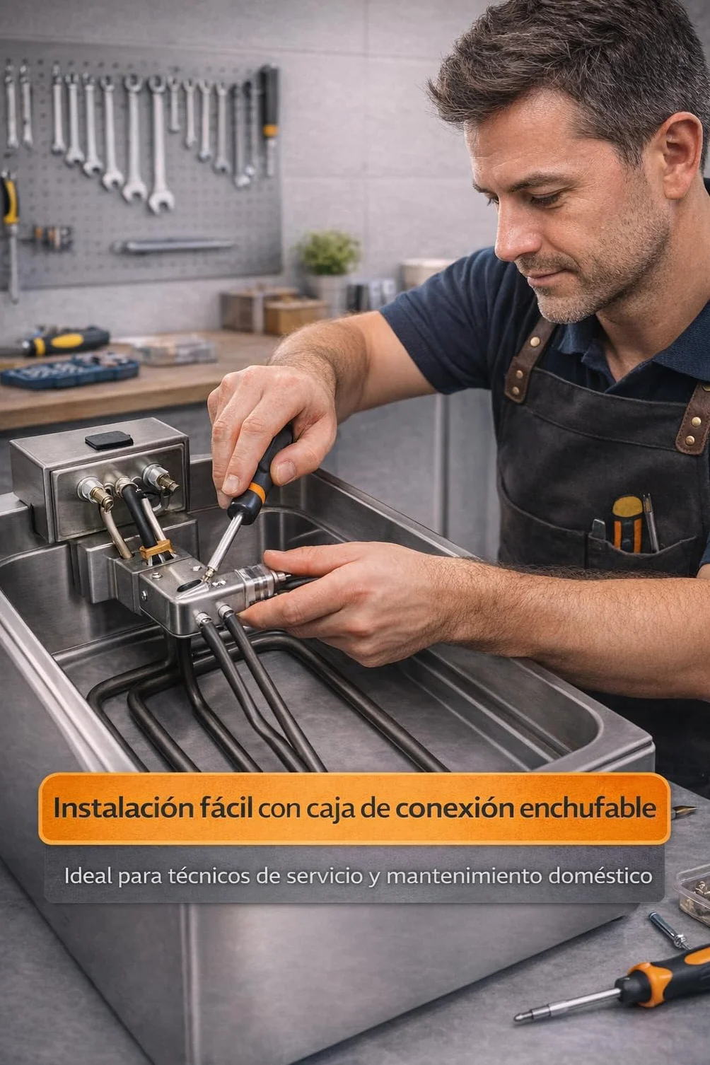 RO Linea Blanca ® Resistencia Freidora 3200W 230V Con Caja Conexion Tipo Enchufe Repuesto Inmersion Compatible con Jemi J6 N10 Serie 600 Medidas 355x195mm Tubo 8mm Calentamiento Rapido Hosteleria