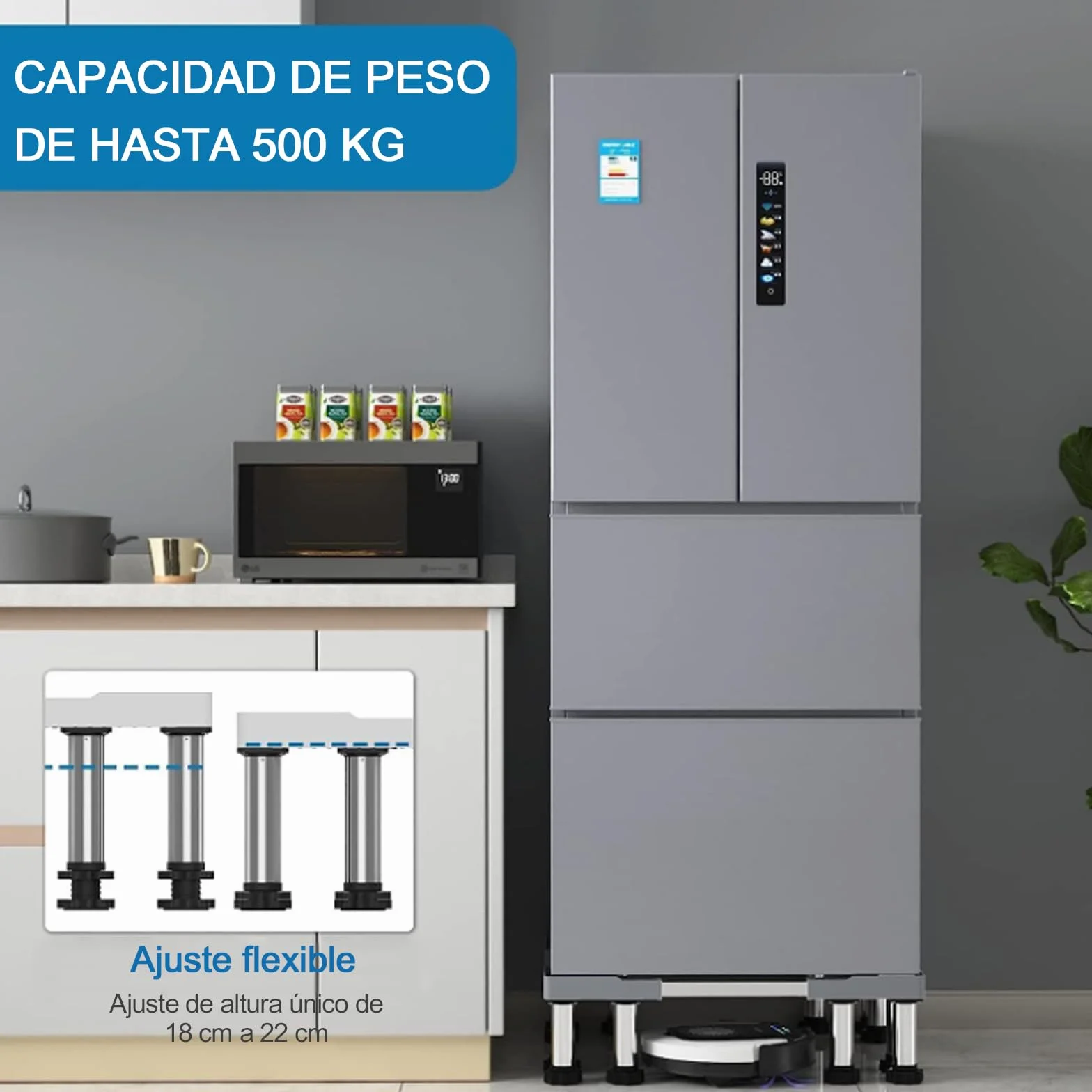 DEWEL Base de Lavadora 12 Pies, Longitud Ajustable 43-57 CM, Altura 18-20 cm, Capacidad de Carga 500 KG Base de Lavadora Ajustable, Adecuada para Secadoras, Refrigeradores y Congeladores