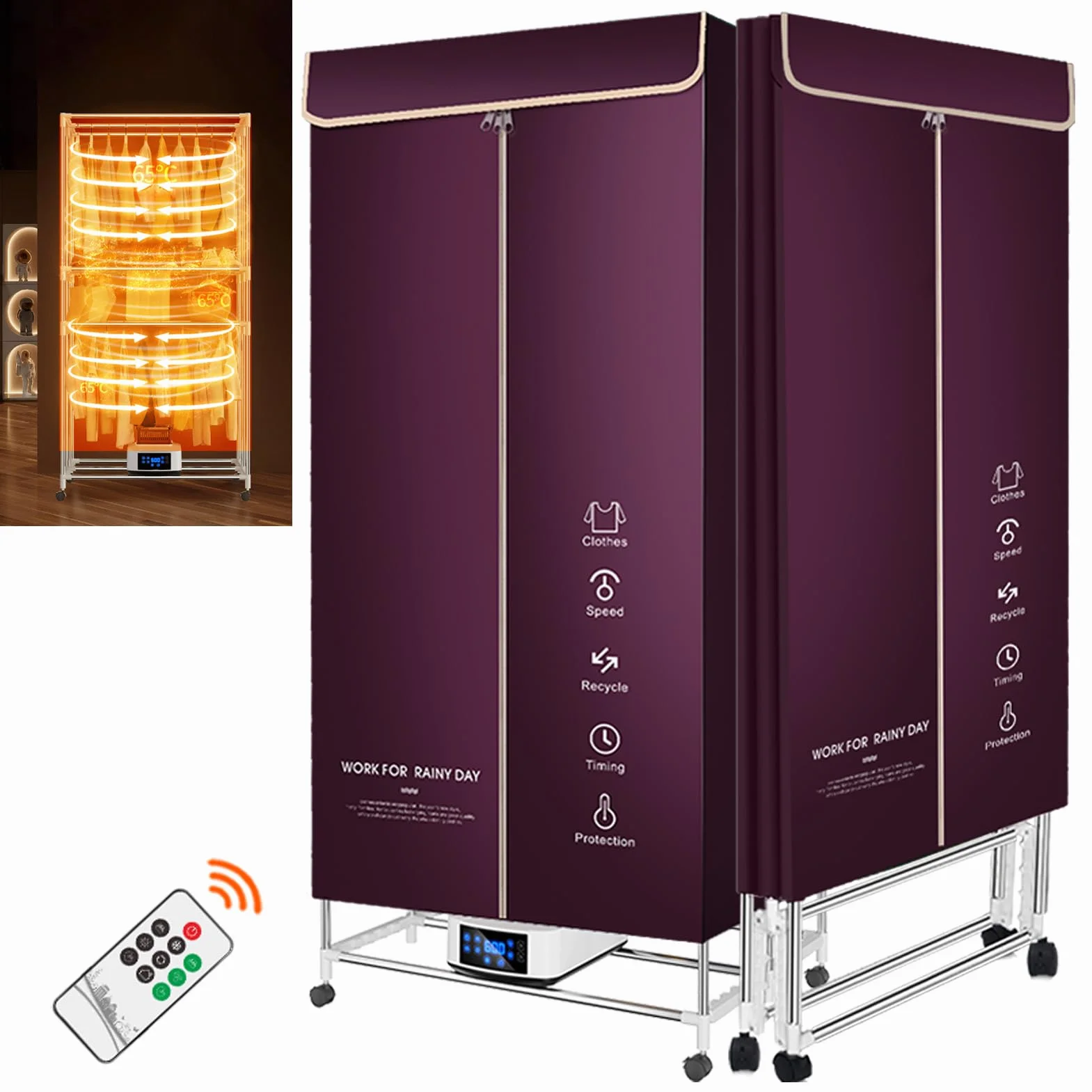 Secadora portatil ropa,tendedero secador de ropa electrico Capacidad de 30kg, Temporizador de 240 Min y Función de Calefacción PTC, Reducción de Ruido