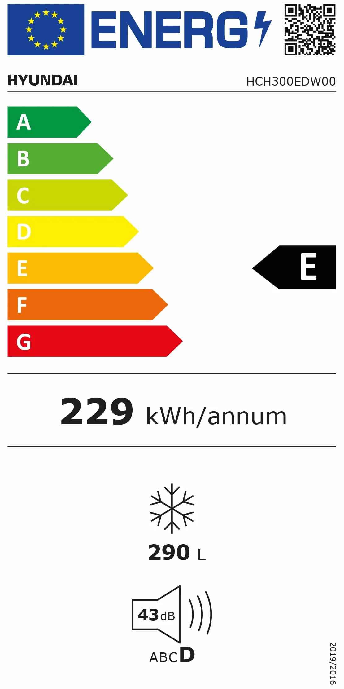 Hyundai Congelador Horizontal Blanco HCH300EDW00. Capacidad 290 Litros, 2 Cestas, Bajo Nivel Sonoro, Eficiencia Energética Clase E