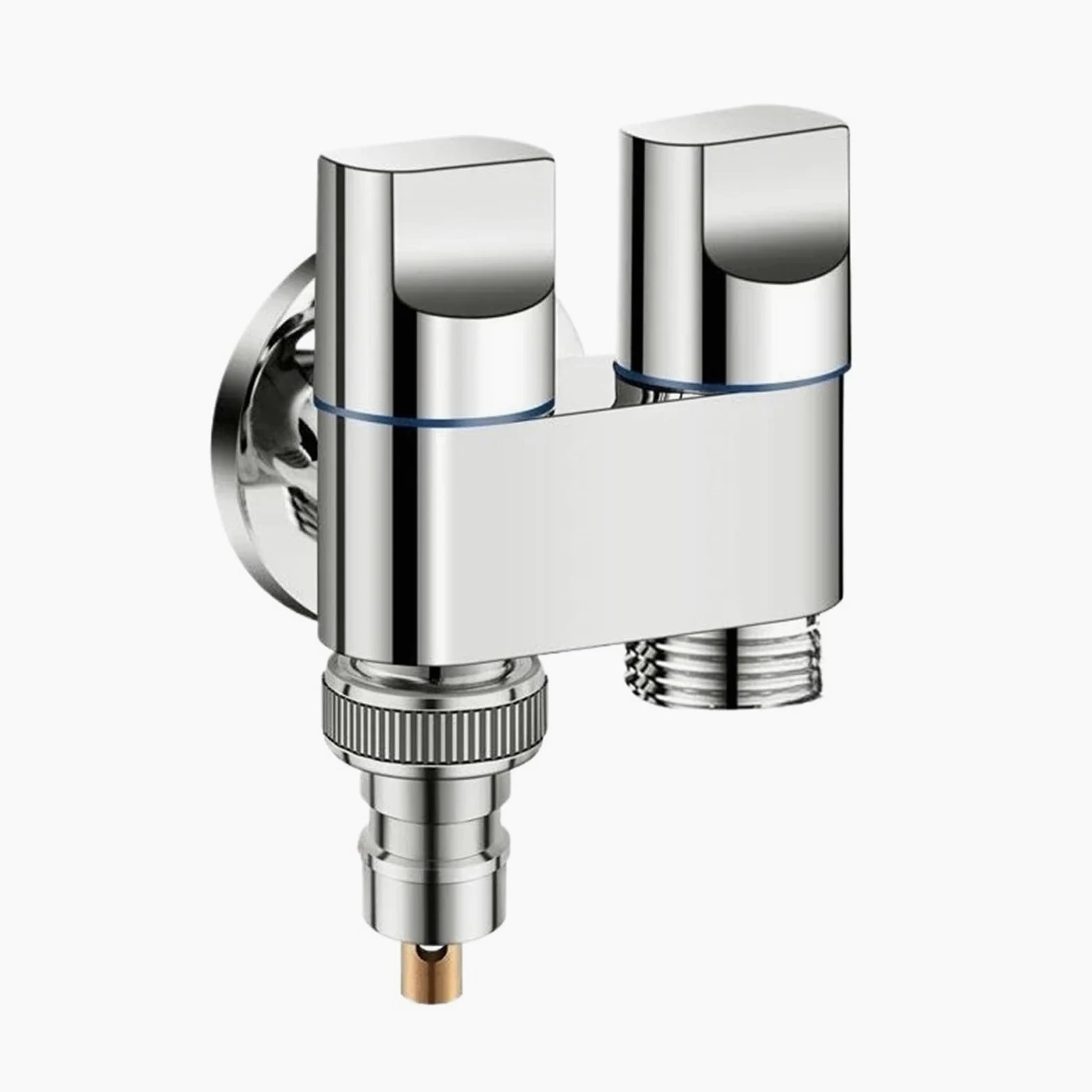 Accesorios de baño, válvula entrada lavadora con doble salida agua latón, parada automática