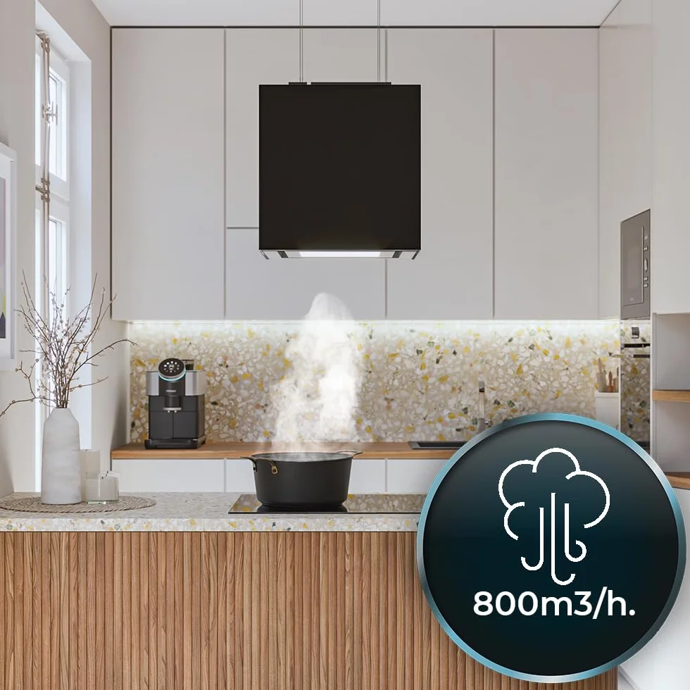 Cecotec Campana Extractora 44cm En Isla Cuadrada Bolero Flux Cct 448000 Glass Black A++ 800M3/H 210W