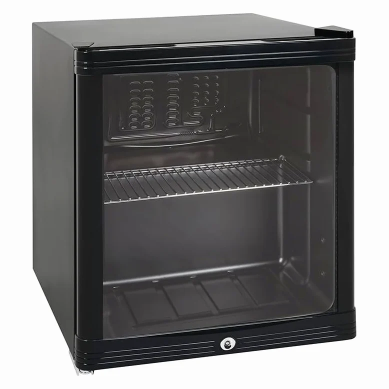 Mini armario para bebidas 52L - Refrigerador compacto positivo ventilado - Temperatura 0/+10°C - Puerta abatible con cerradura - Estante + rejilla - Iluminación LED - Gas R600a - Pies ajustables