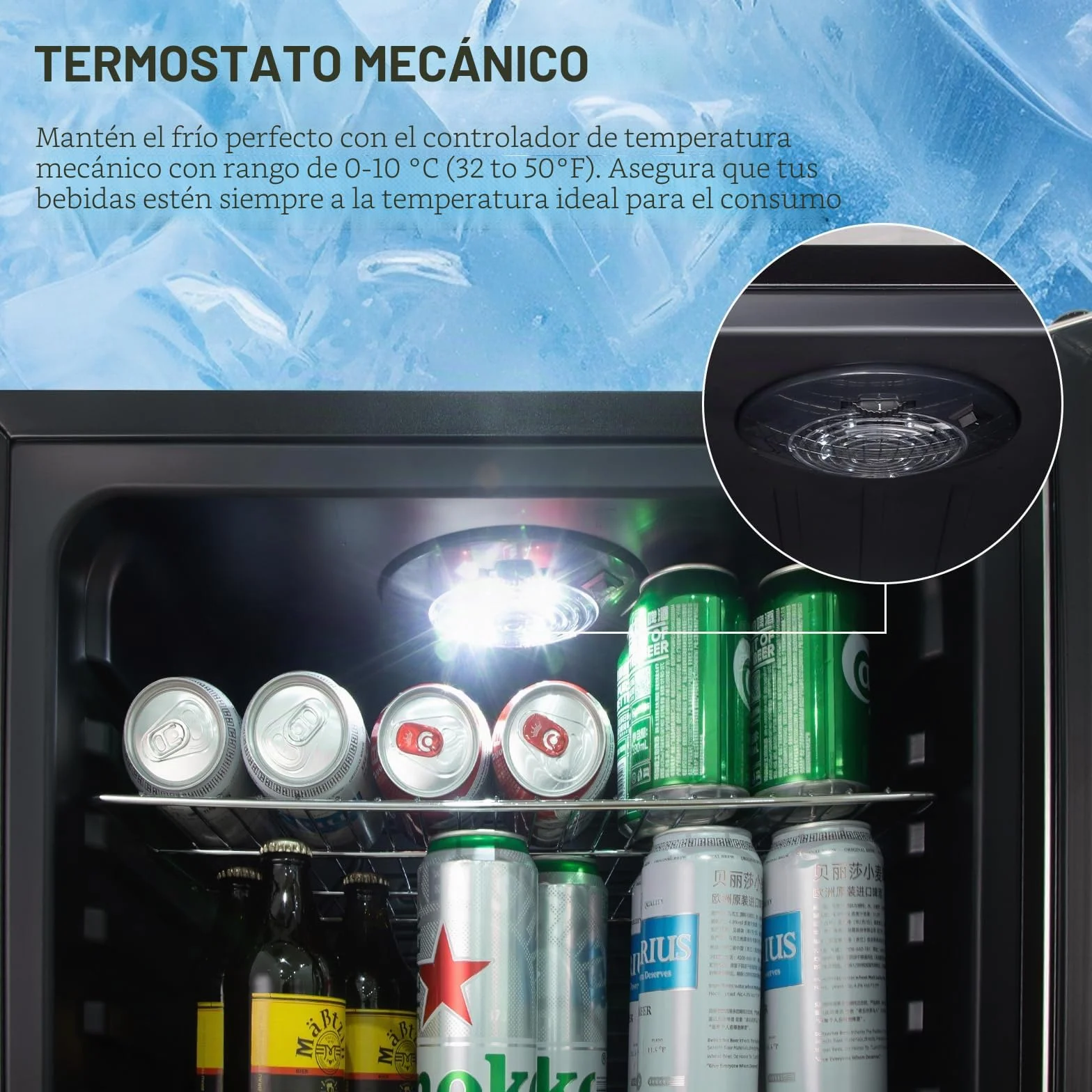 HCK Refrigerador de Bebidas Independiente de 115L con Puerta de Vidrio Doble, Temperatura Ajustable de 0-10℃, 4 Estantes Removibles para Cerveza y Bebidas