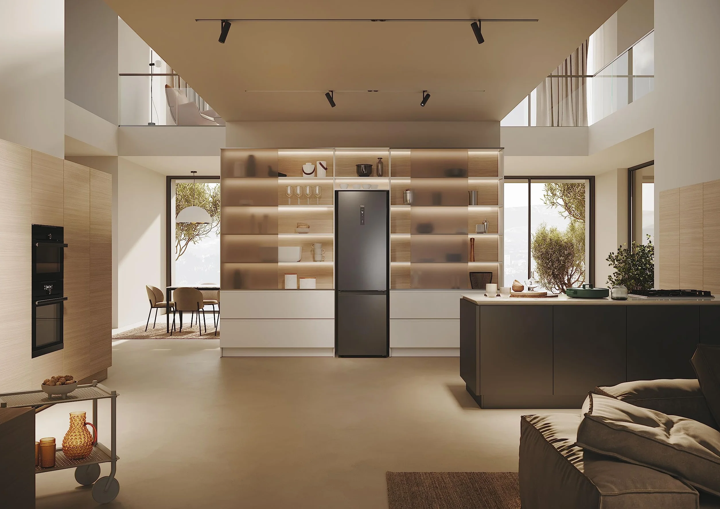 Haier 2D 60 Series 5 Pro HDPW5620ANPD Frigorífico Combi, 409L, WIFI, Motor Inverter, My Zone, Cajón Humidity Zone, Total No Frost, Ancho 59,5cm, Botellero Plegable, Luz LED, Inox oscuro