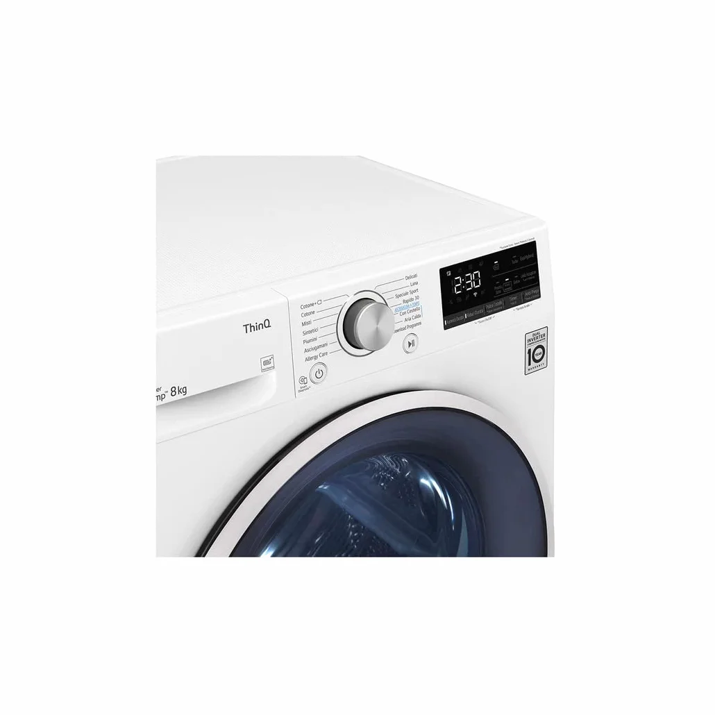 LG RH80V9AVHN - Secadora inteligente de carga frontal de 8 kg, clase A+++, condensación con bomba de calor, Wi-Fi con SmartThinQ, Eco Hybrid, Allergy Care, 60 x 69 x 85 cm, color blanco