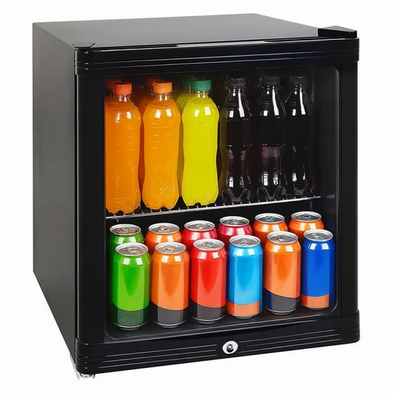 Mini armario para bebidas 52L - Refrigerador compacto positivo ventilado - Temperatura 0/+10°C - Puerta abatible con cerradura - Estante + rejilla - Iluminación LED - Gas R600a - Pies ajustables
