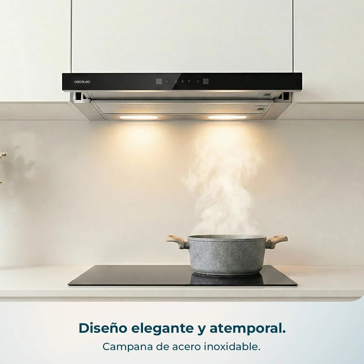 Cecotec Campana Extractora Telescópica Bolero Flux TLT 60cm 606,4m³/h Succión A++ Control Táctil Función Booster