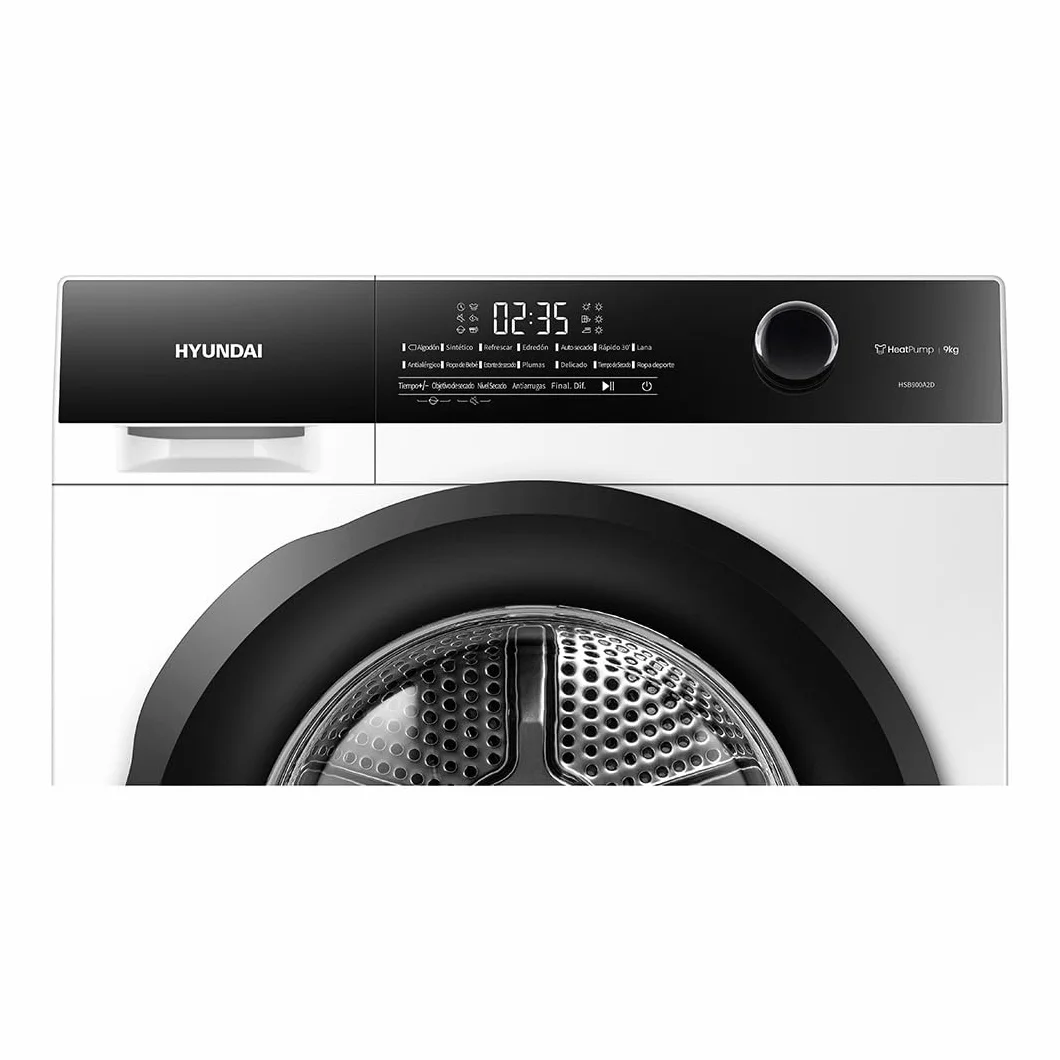 Hyundai Secadora Bomba Calor 9 Kg, Carga Frontal, Blanco, HSB900A2D. 700W, 14 Programas, Función Antiarrugas, Función Antiarrugas, Tambor Waterdrop, Eficiencia Energética Clase A++