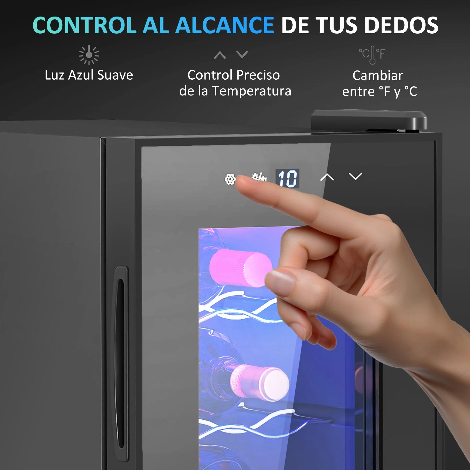 HOMCOM Vinoteca 6 Botellas, Nevera para Vinos con Doble Refrigeración Termoeléctrica, Temperatura Ajustable 8-18℃, Puerta de Vidrio, Anti-UV, Pantalla LED, Luz Interior, Negro