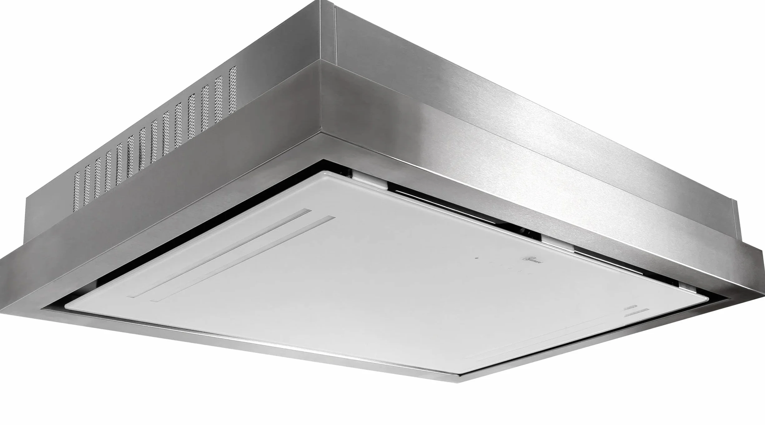 Campana extractora empotrada 90 cm cristal blanco acero inoxidable motor EBM 1000 m³/h ionización techo