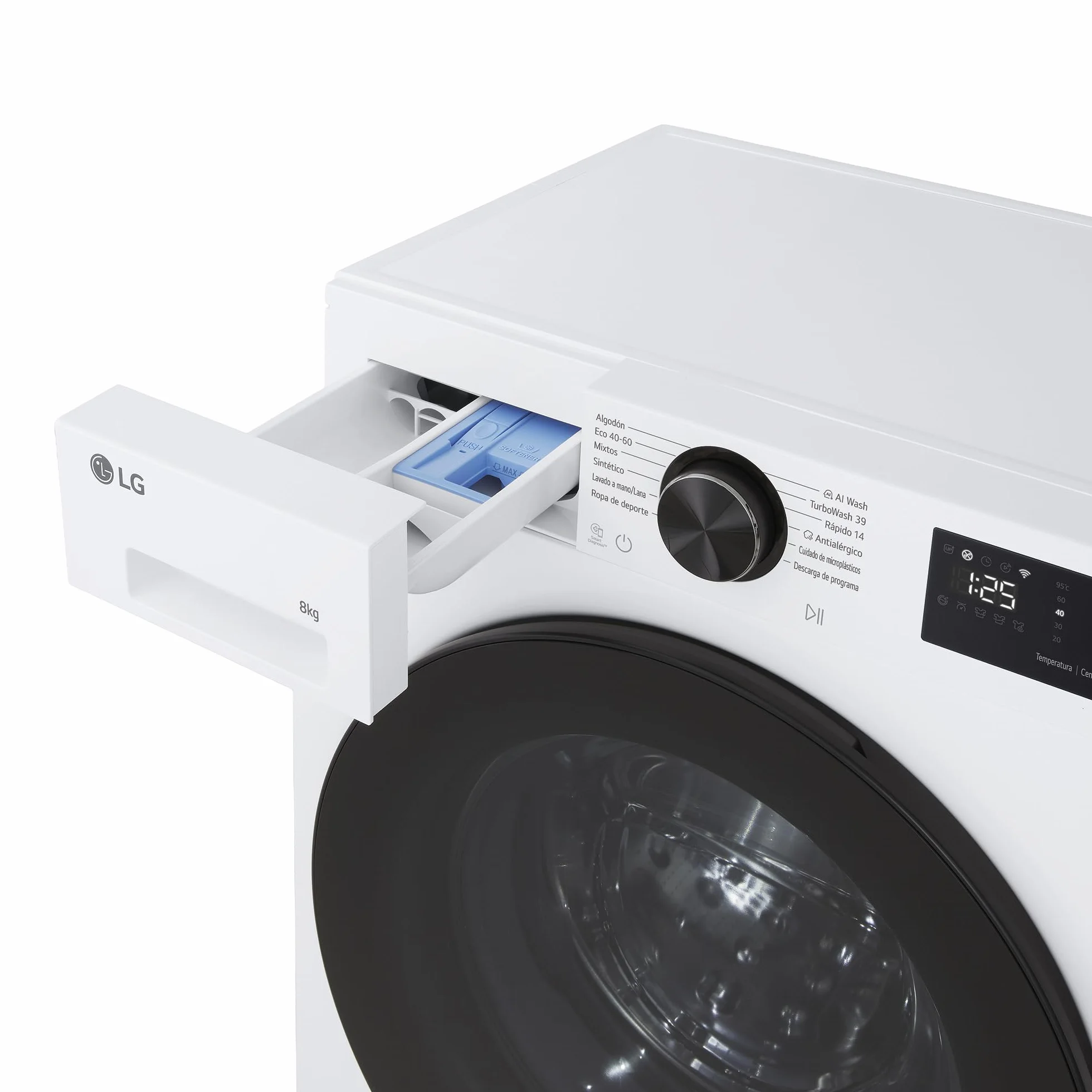 LG Lavadora Inteligente 9 kg AI Direct Drive TurboWash 360º 1200 rpm Fondo Reducido Vapor Steam Motor Inverter Display LED Serie 500 Blanco
